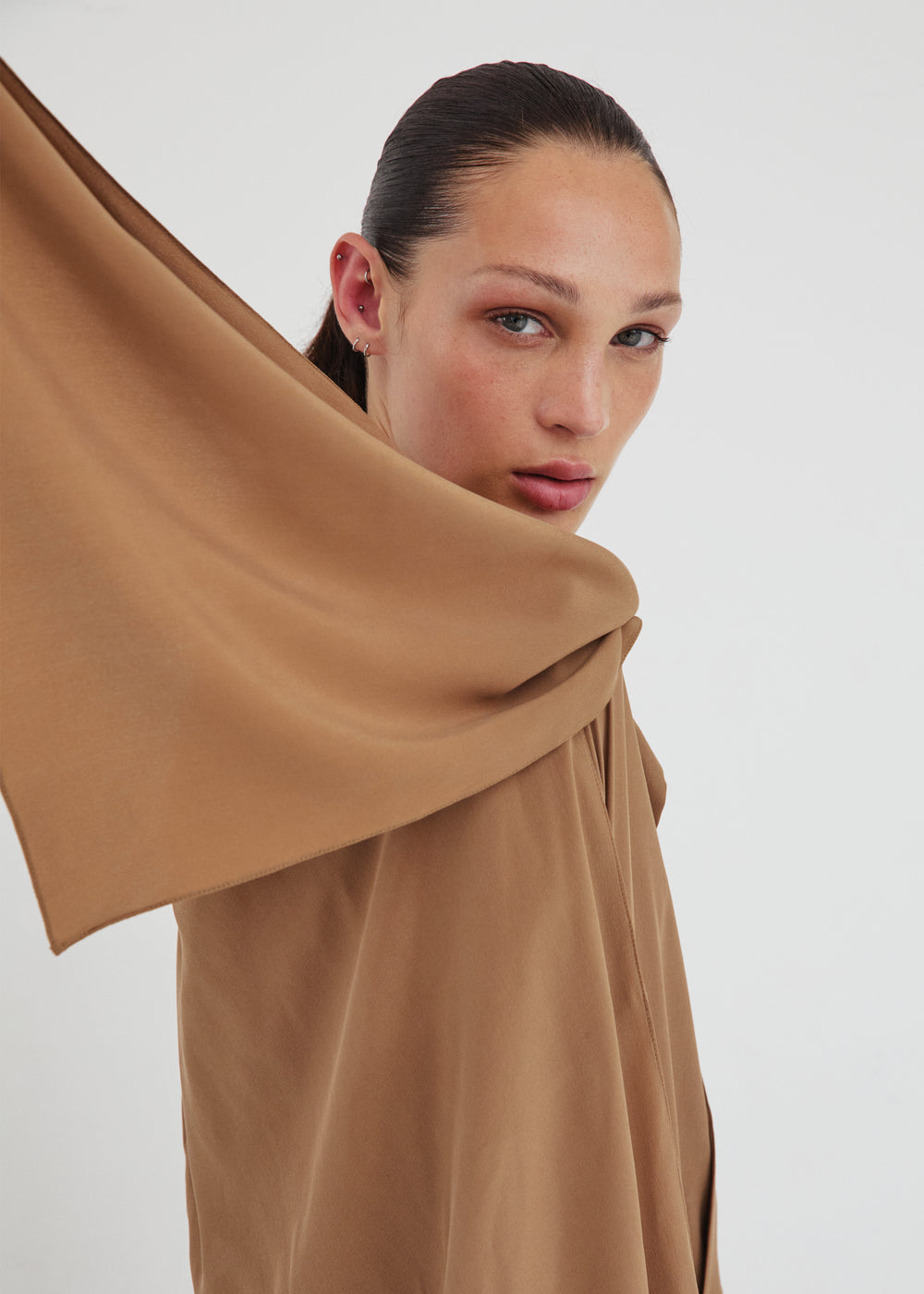 Darkpark Georgia Detachable Scarf Silk Shirt - Tobacco - 1