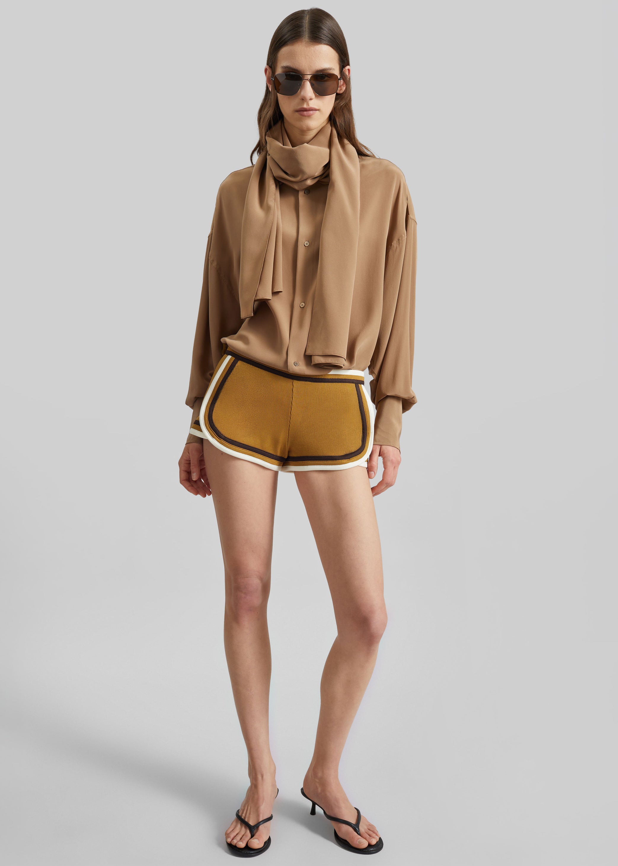 Shop the look image for Darkpark Georgia Detachable Scarf Silk Shirt - Tobacco