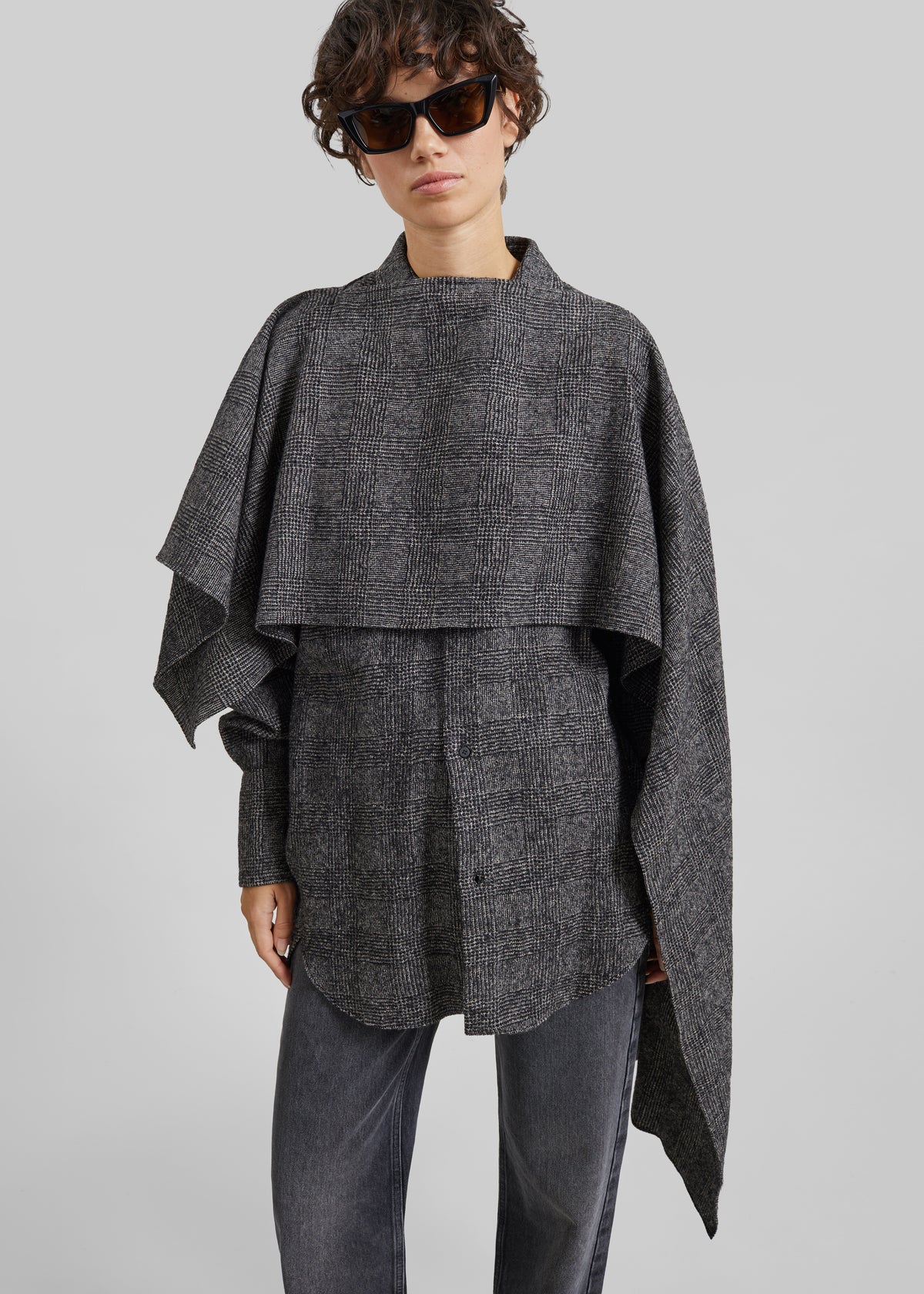 Darkpark Georgia Detachable Scarf Wool Shirt - Black/Grey