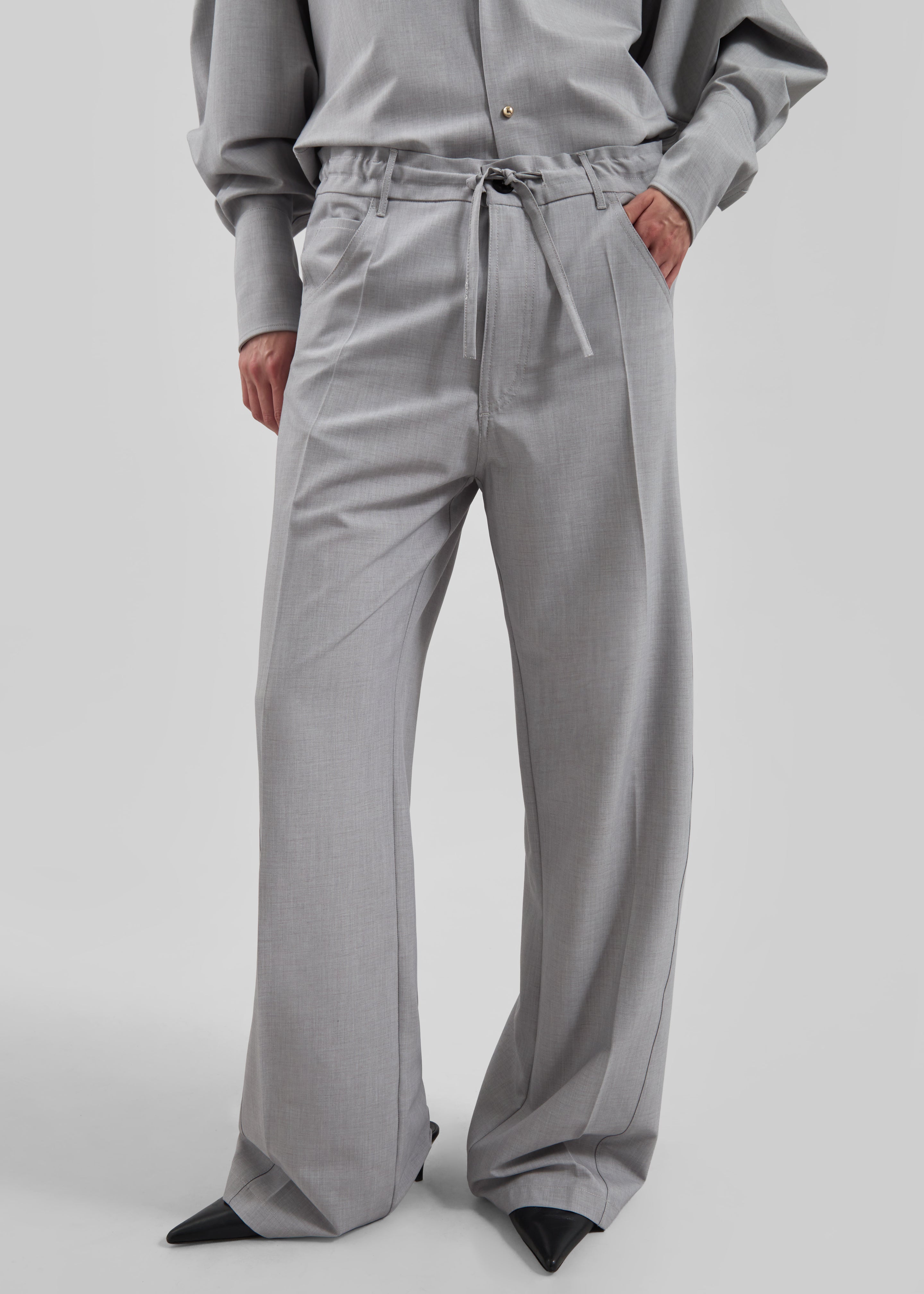 Darkpark Iris Viscose Wool Paper Bags Pants - Light Grey - 4