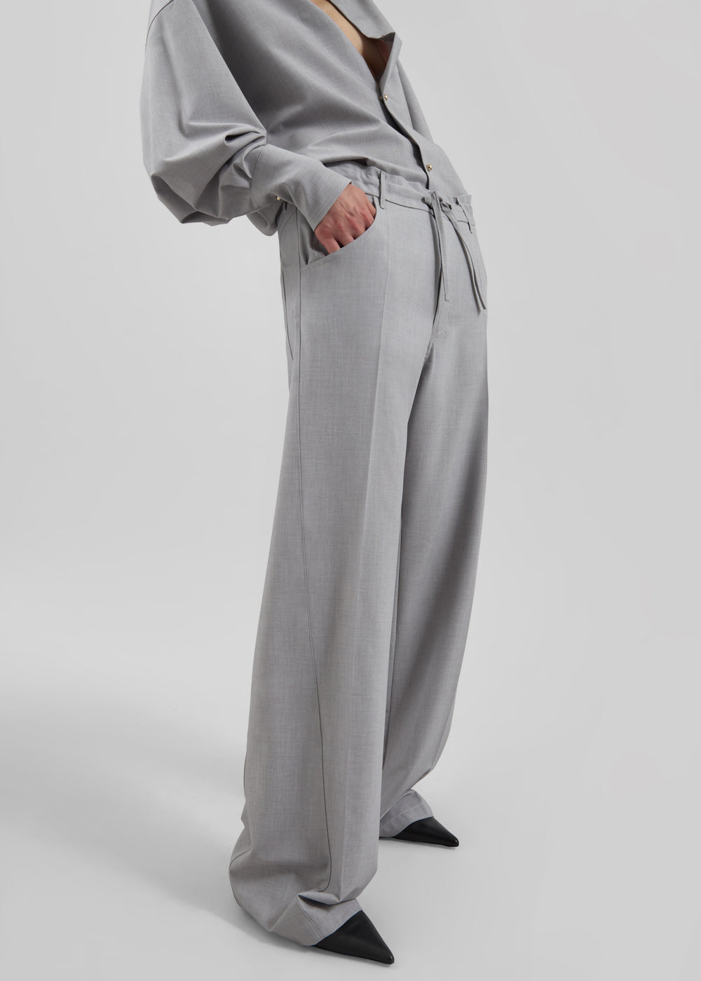 Darkpark Iris Viscose Wool Paper Bags Pants - Light Grey