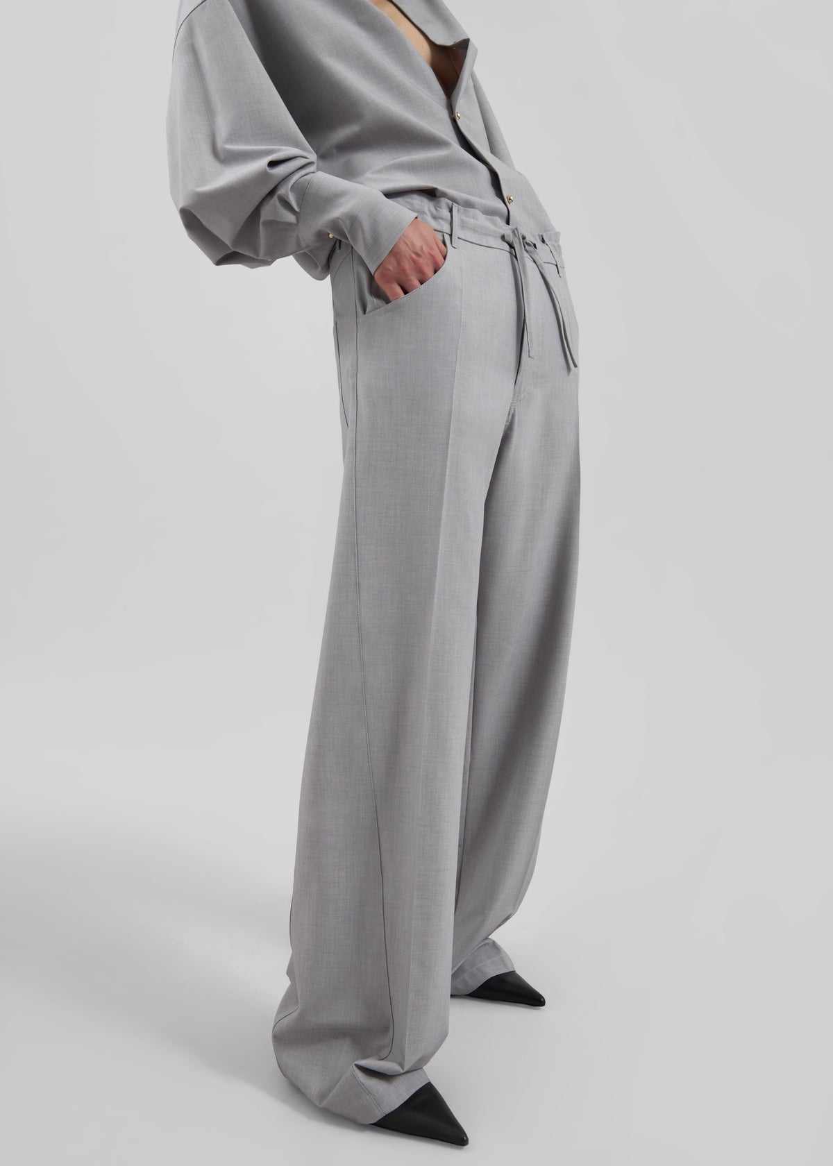 Darkpark Iris Viscose Wool Paper Bags Pants - Light Grey - 1