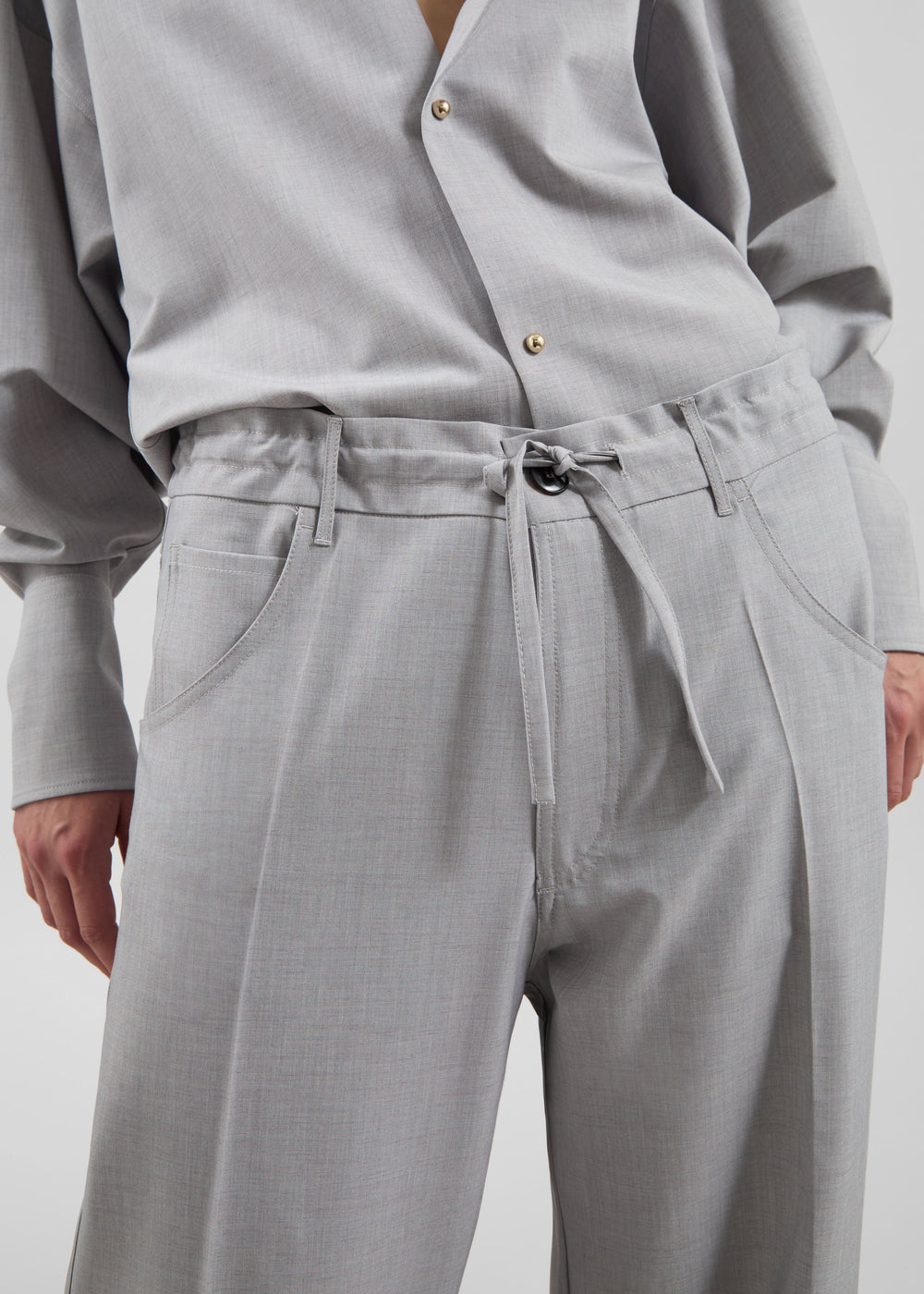 Darkpark Iris Viscose Wool Paper Bags Pants - Light Grey - 1