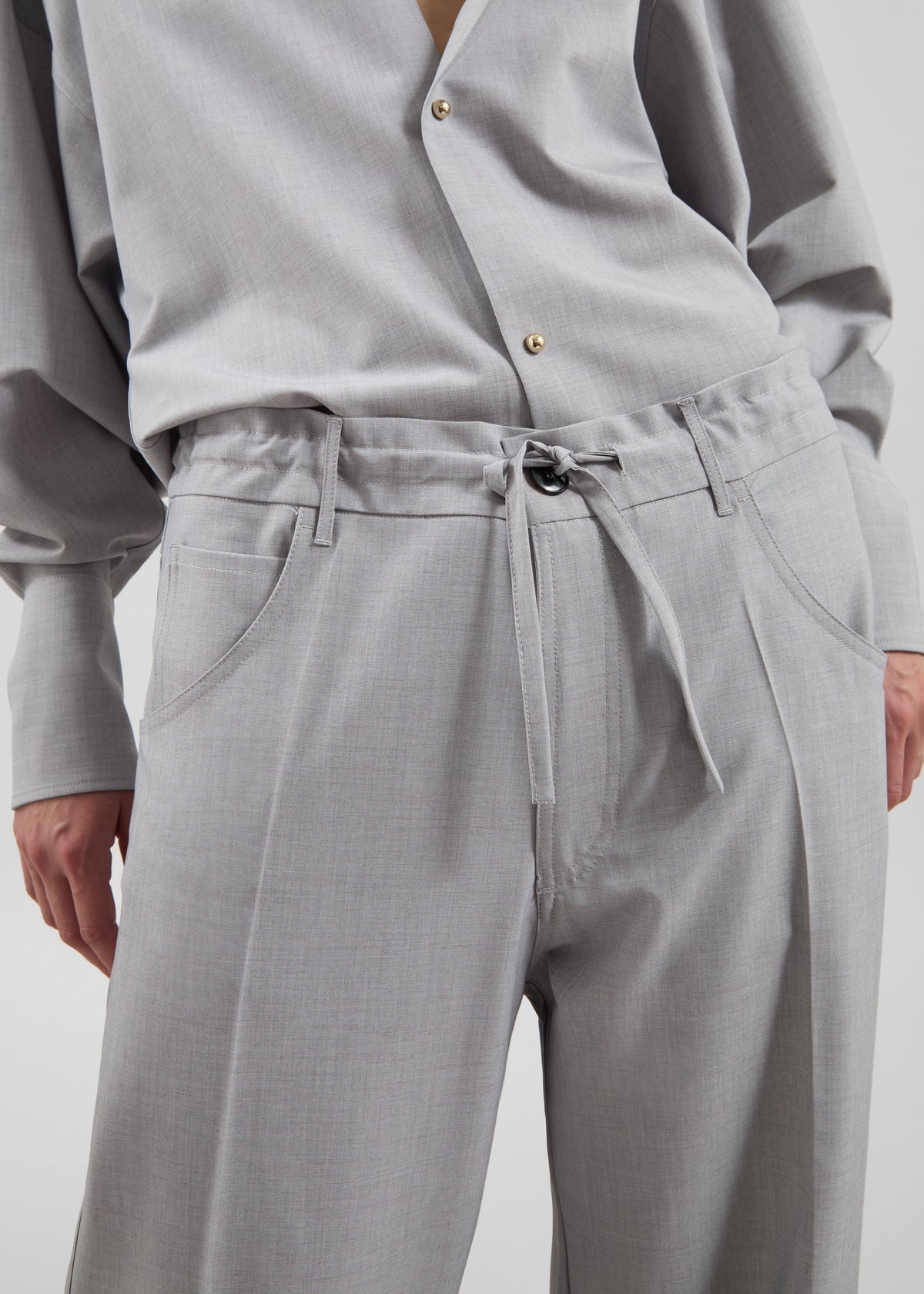 Darkpark Iris Viscose Wool Paper Bags Pants - Light Grey - 2