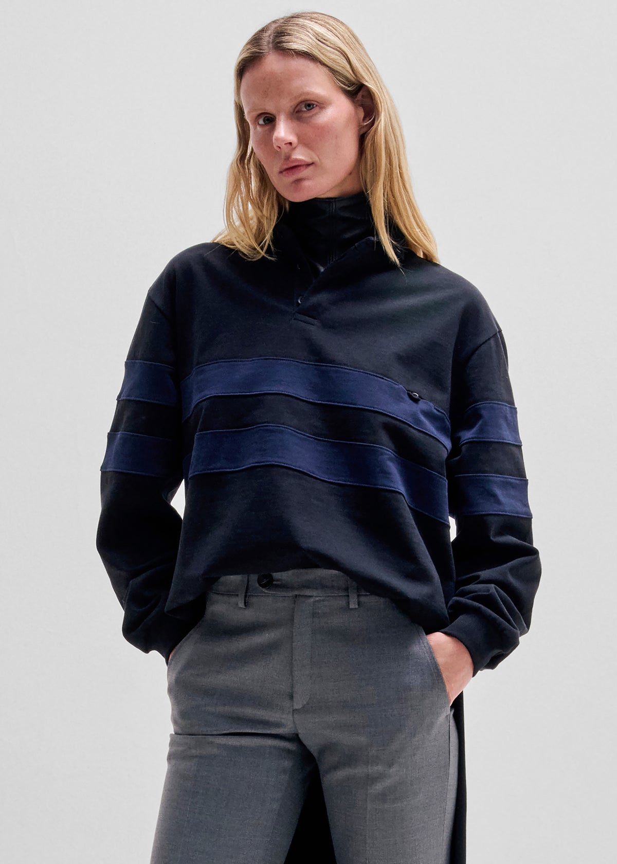 Darkpark Jill Stripes Polo Rugby - Black/Dark Blue