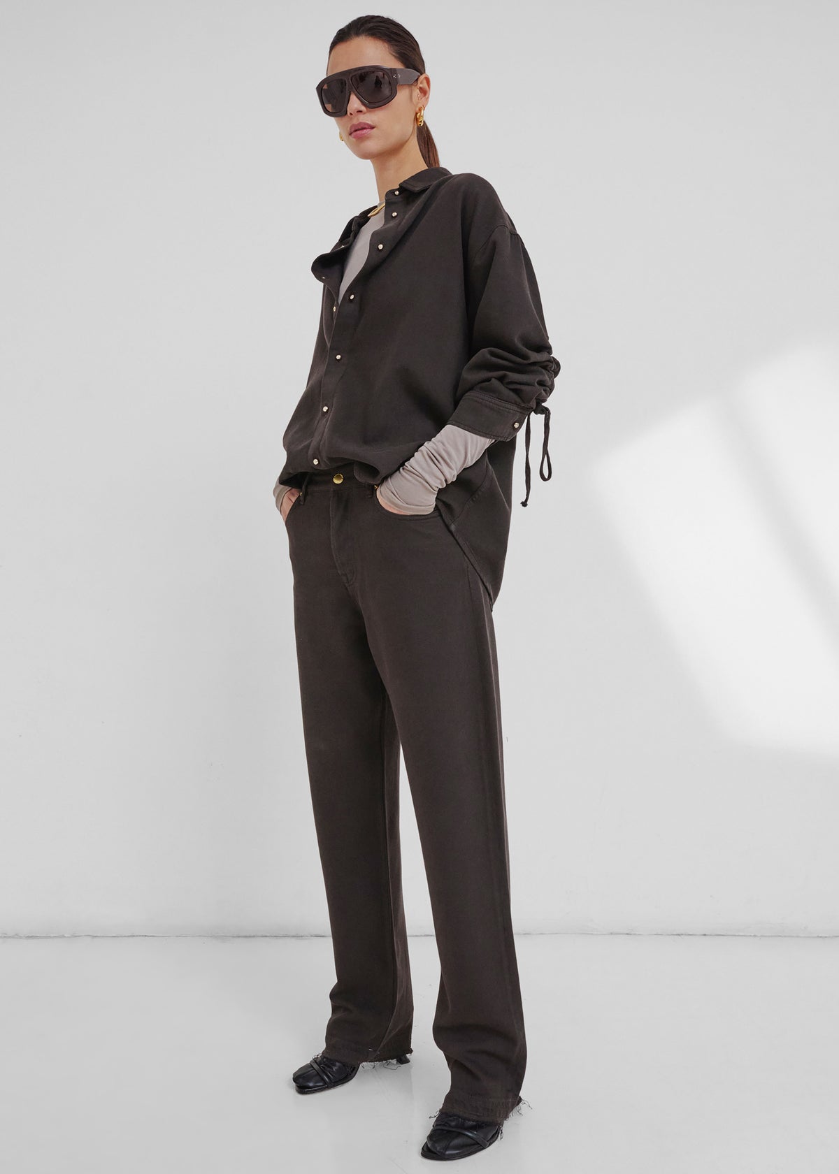 Darkpark Keanu Denim Rouche Shirt - Dark Brown - 7