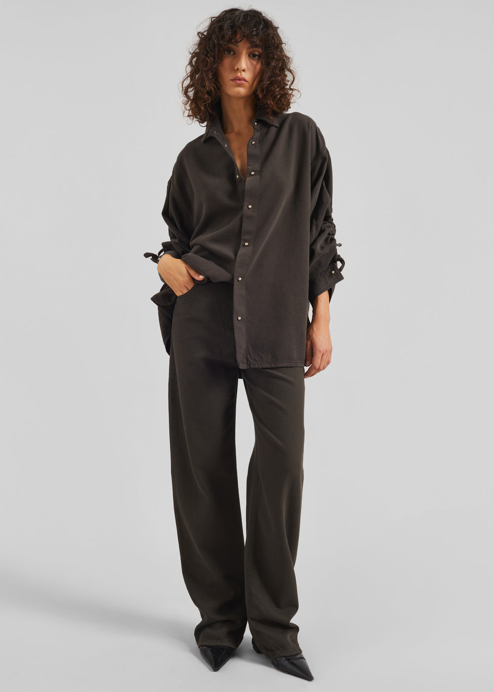 Darkpark Keanu Denim Rouche Shirt - Dark Brown - 1