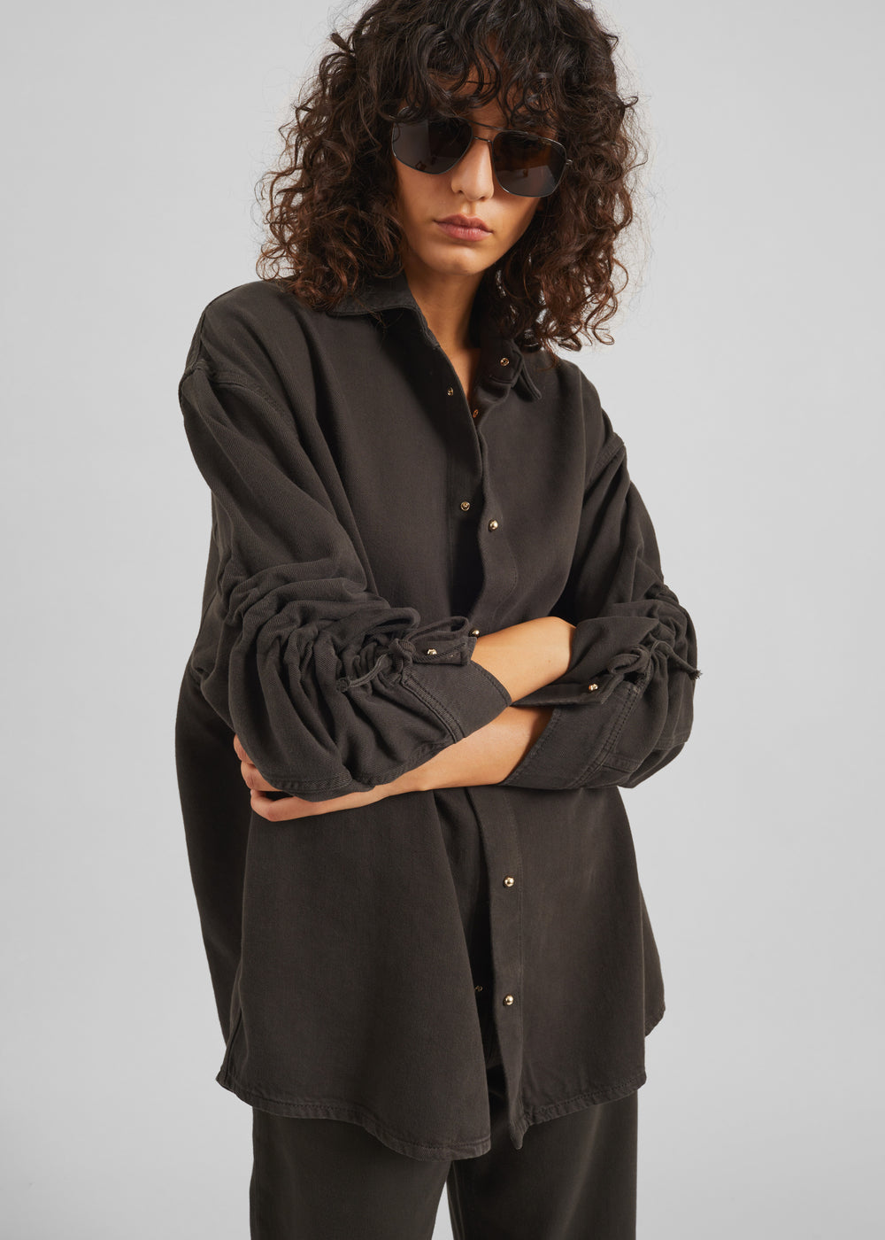 Darkpark Keanu Denim Rouche Shirt - Dark Brown