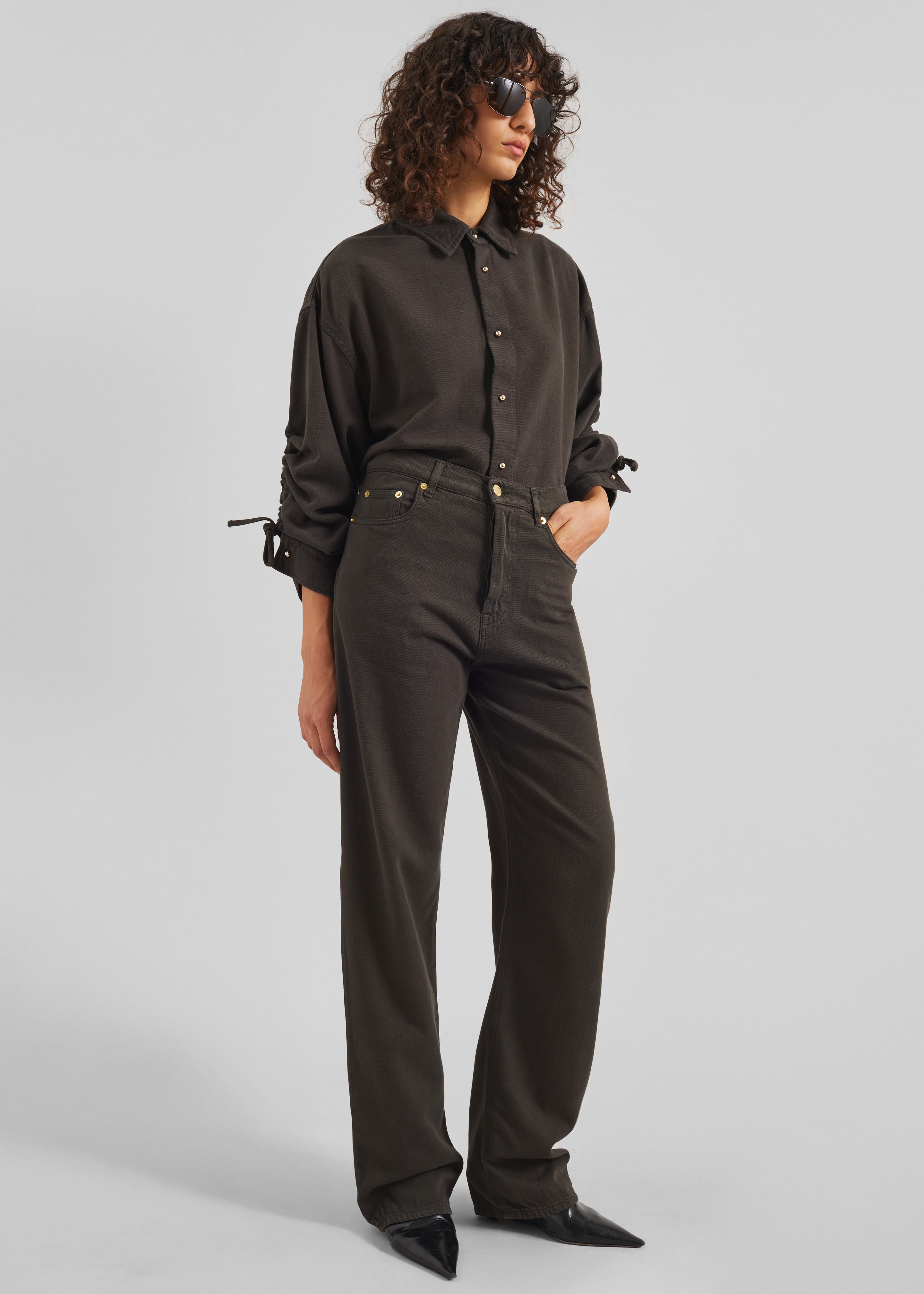 Darkpark Keanu Denim Rouche Shirt - Dark Brown - 6