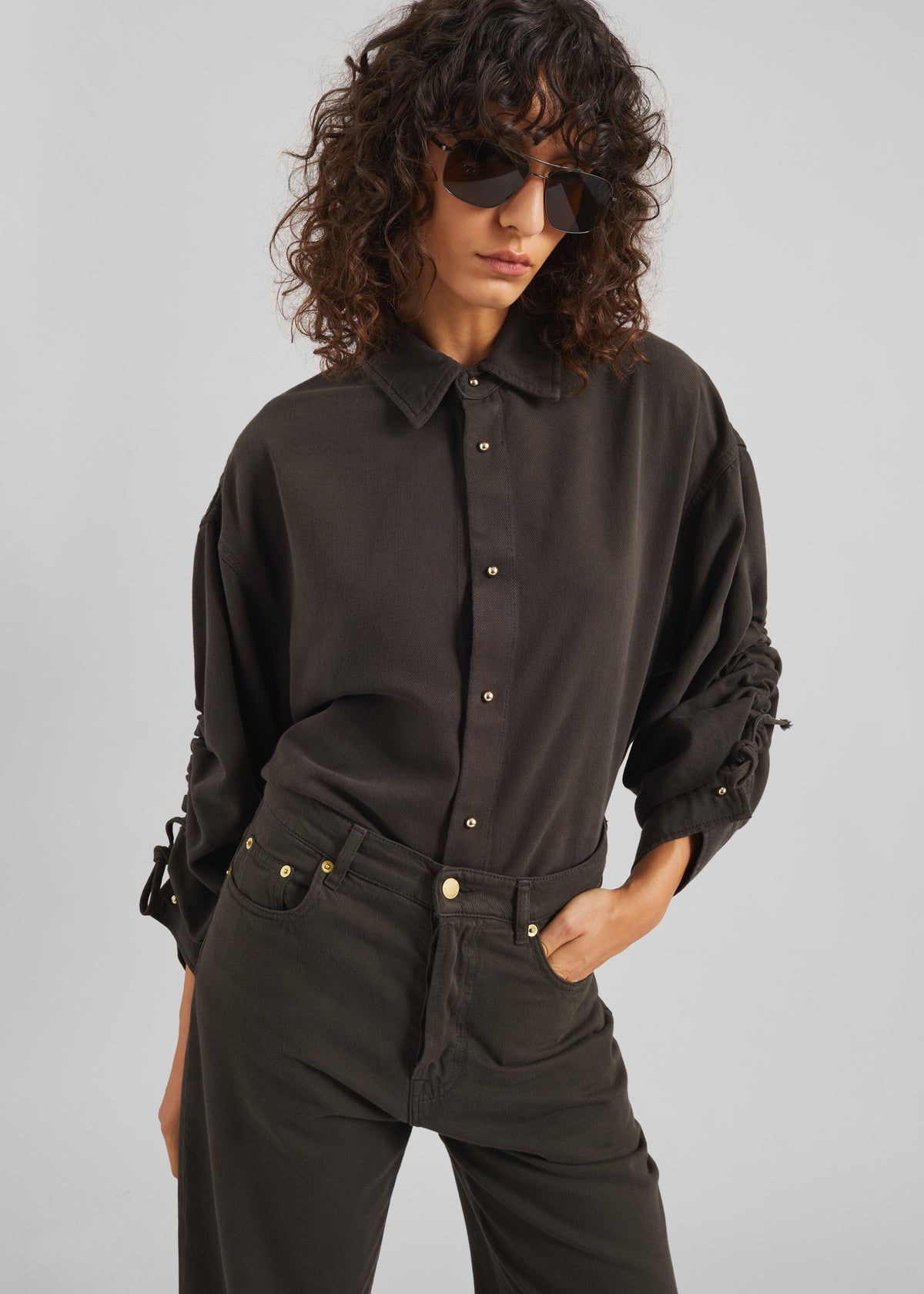 Darkpark Keanu Denim Rouche Shirt - Dark Brown - 4