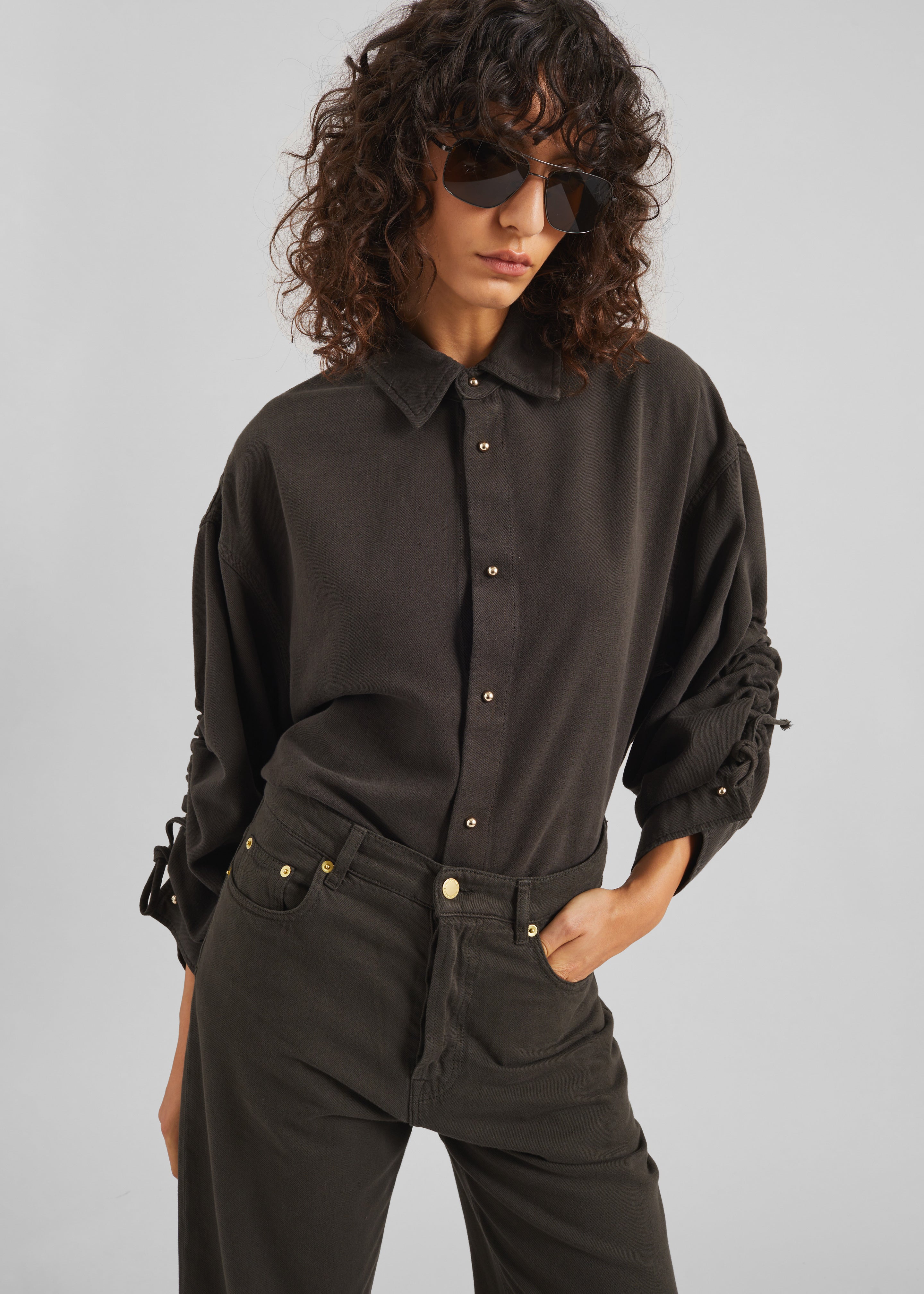 Darkpark Keanu Denim Rouche Shirt - Dark Brown - 4