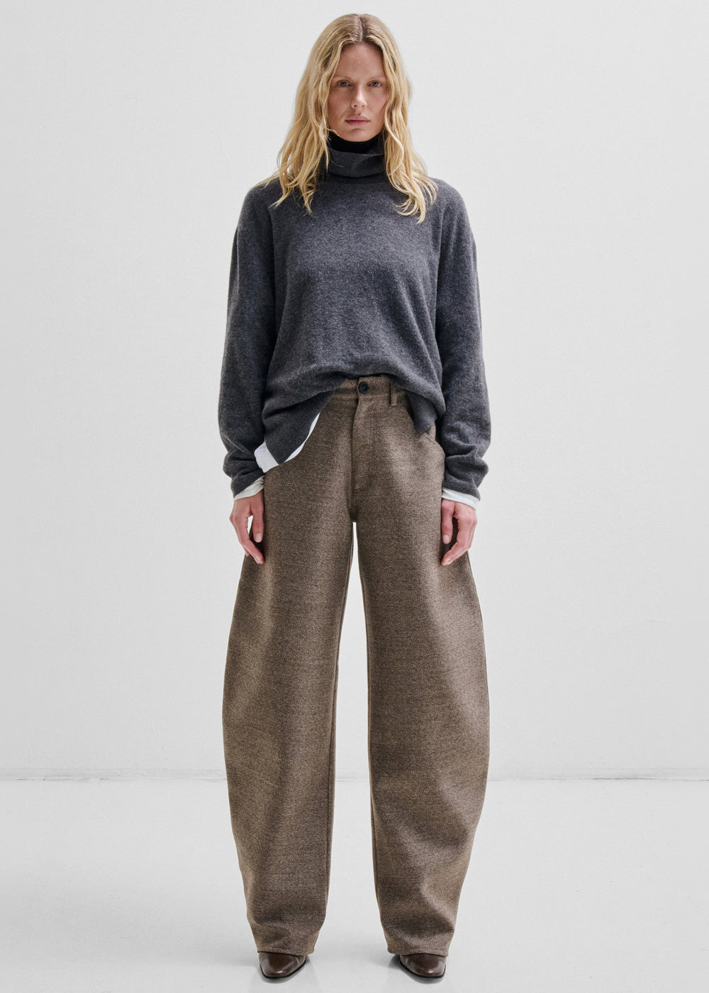 Darkpark Khris Barrel Leg Wool Melange Pants - Brown Mel