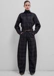 Darkpark Khris Tartan Check Barrel Leg Pants - Blue/Grey/Red