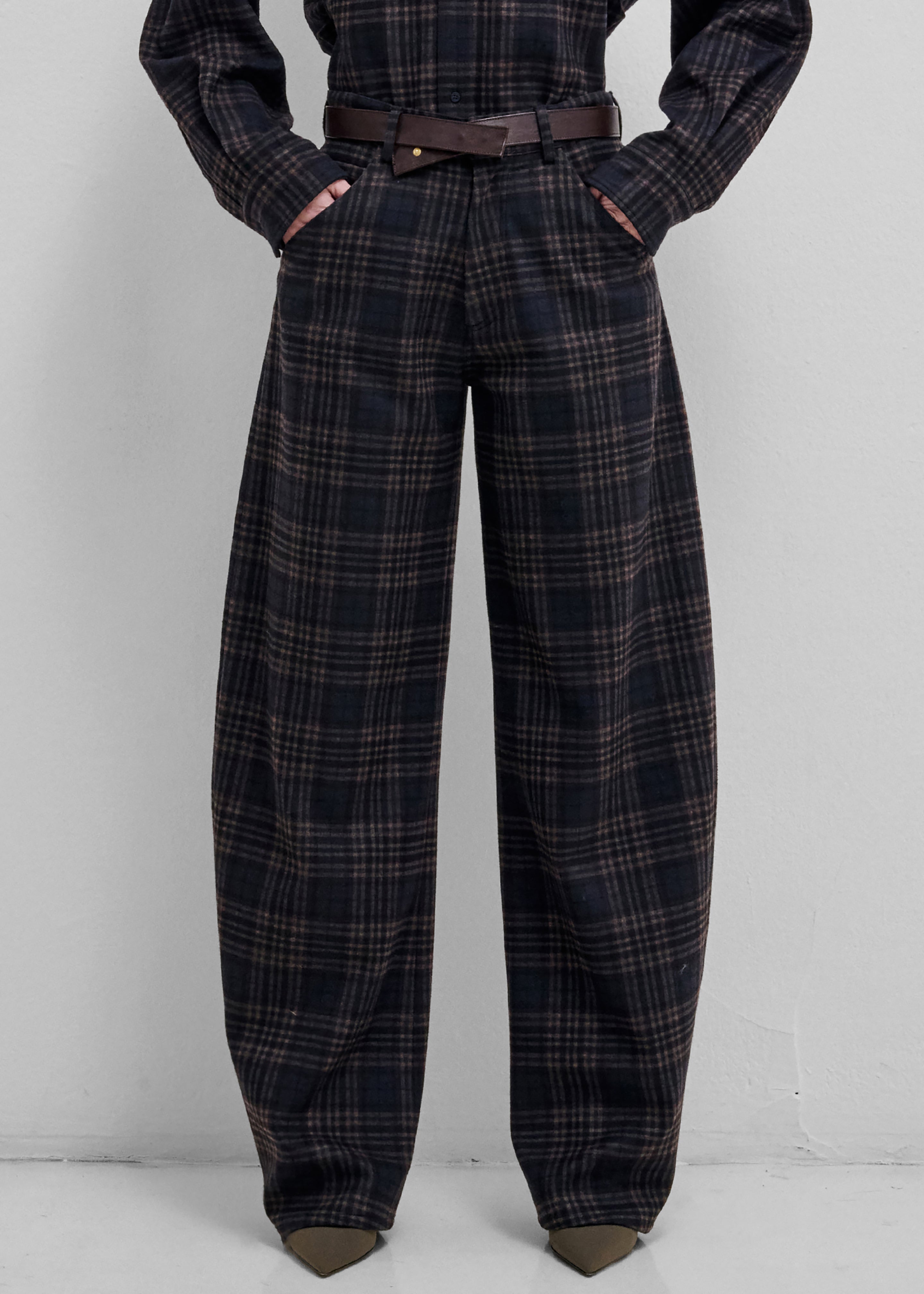 Darkpark Khris Tartan Check Barrel Leg Pants - Blue/Grey/Red - 2