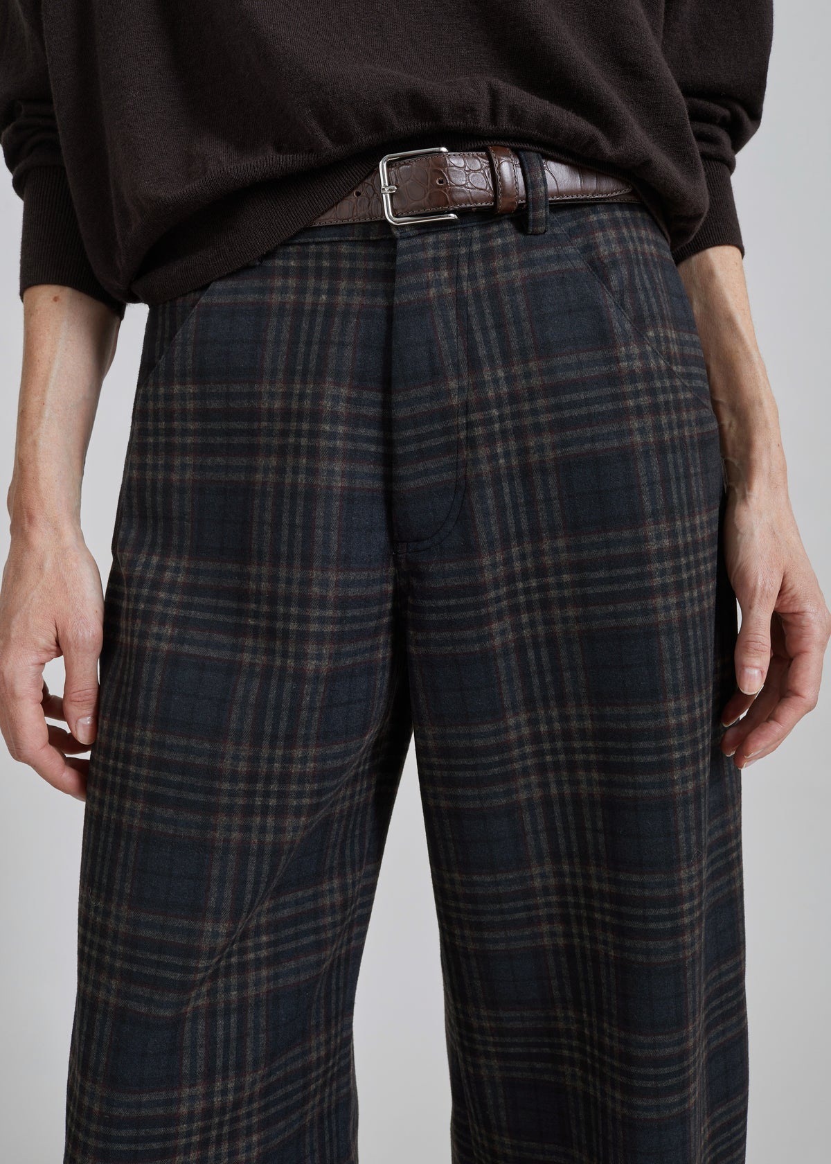 Darkpark Khris Tartan Check Barrel Leg Pants - Blue/Grey/Red