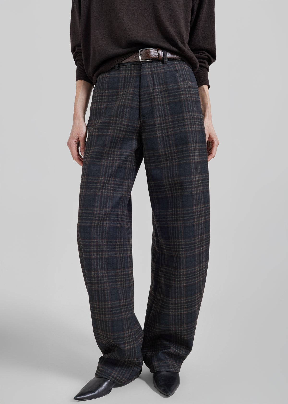 Darkpark Khris Tartan Check Barrel Leg Pants - Blue/Grey/Red