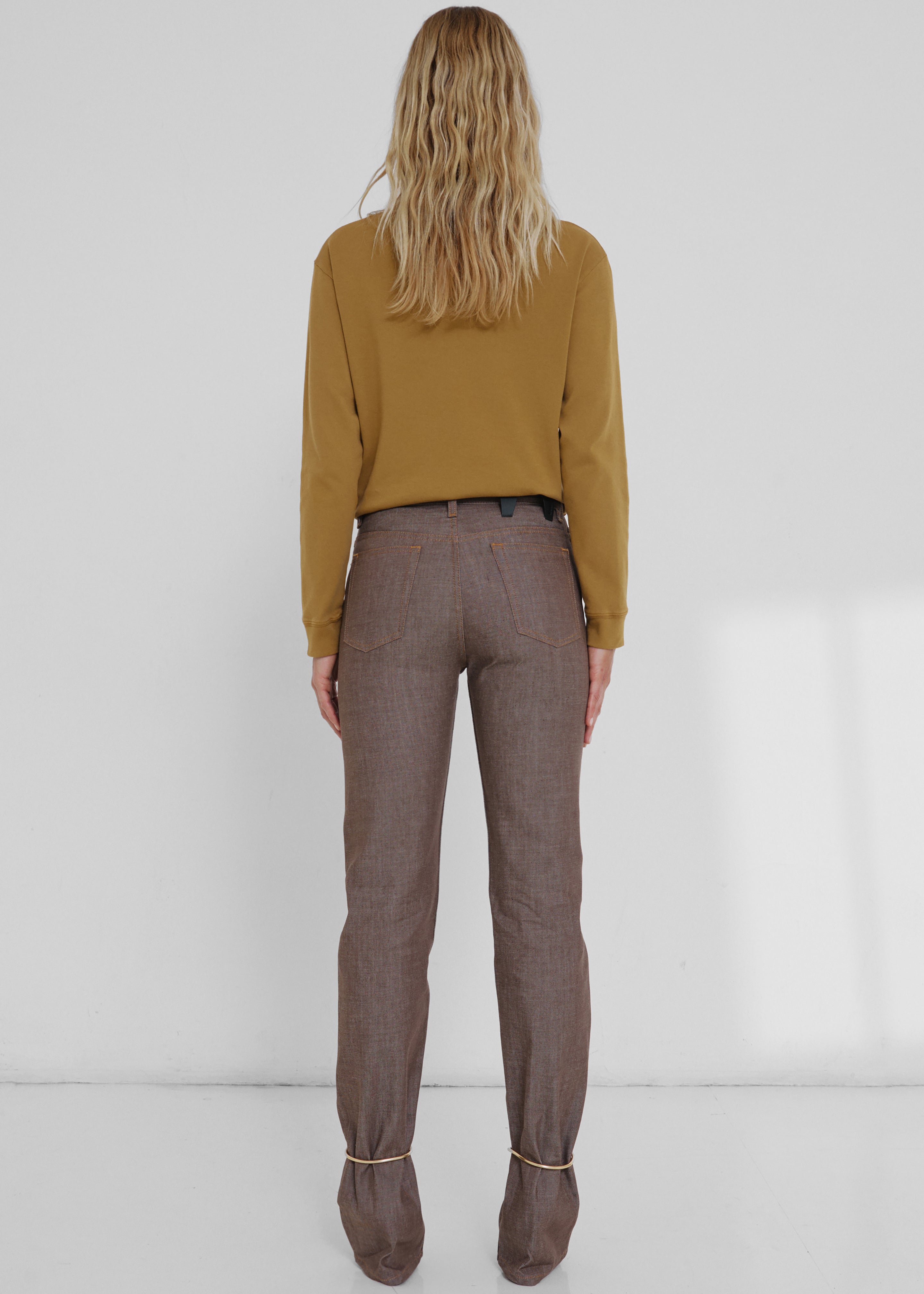 Darkpark Marion Cuff Adorned Straight Leg Fitted Denim - Brown - 3