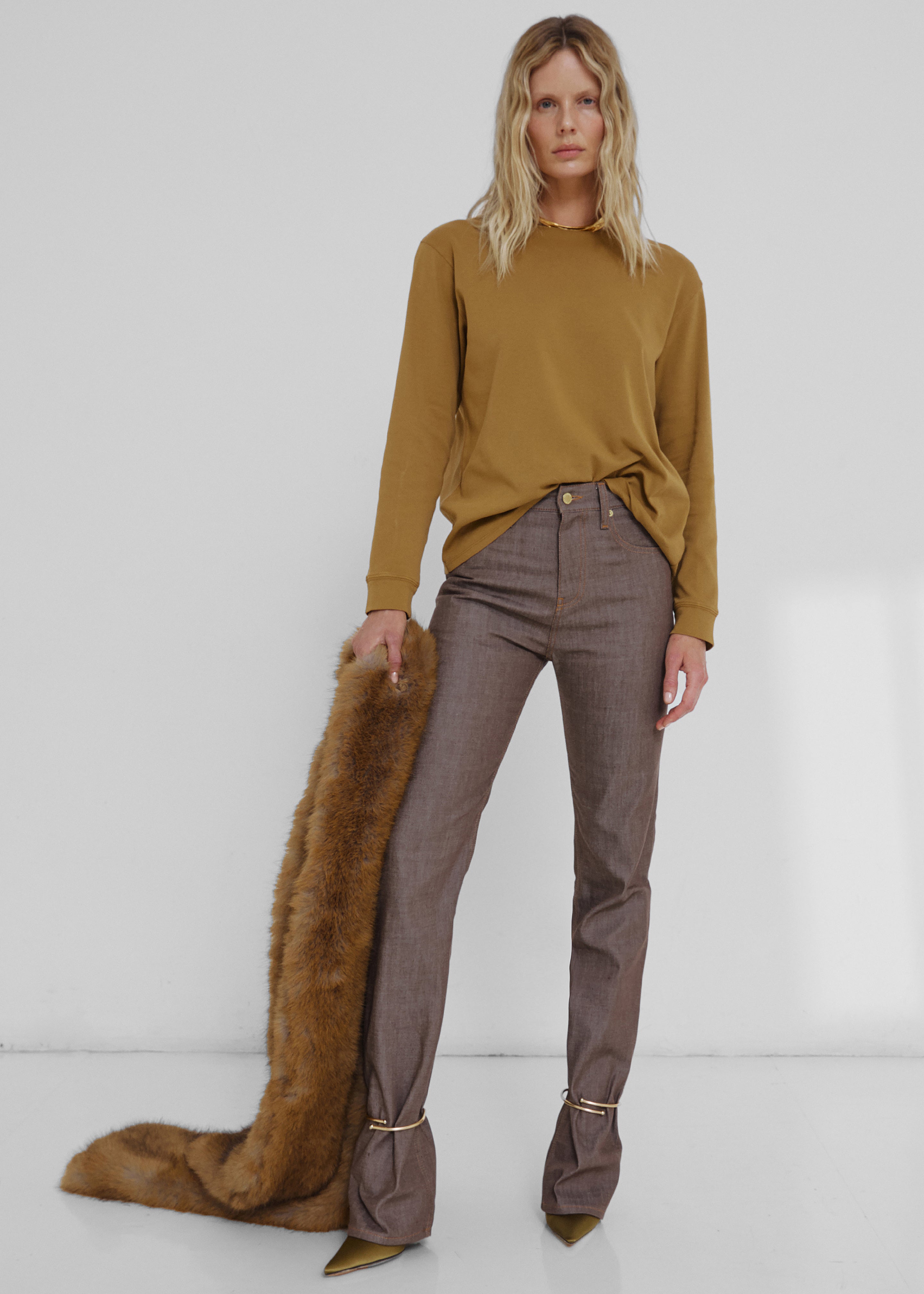 Darkpark Marion Cuff Adorned Straight Leg Fitted Denim - Brown - 1