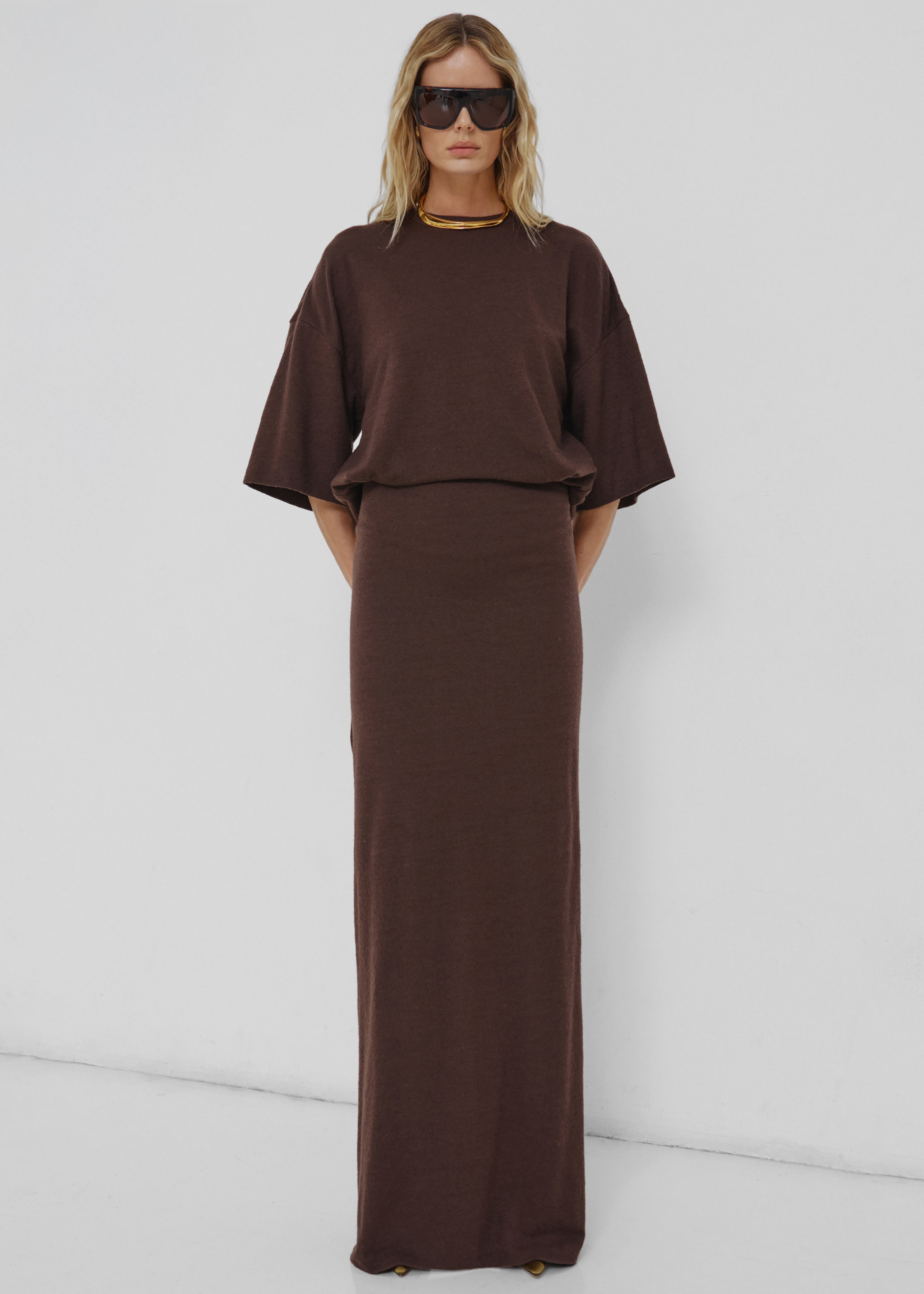 Darkpark Marlin Open Back Wool Dress - Dark Brown - 3