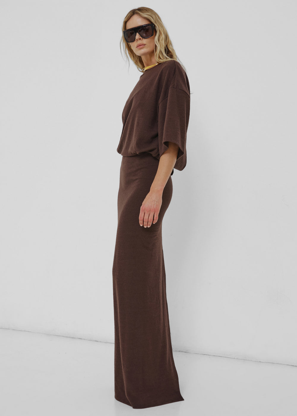 Darkpark Marlin Open Back Wool Dress - Dark Brown