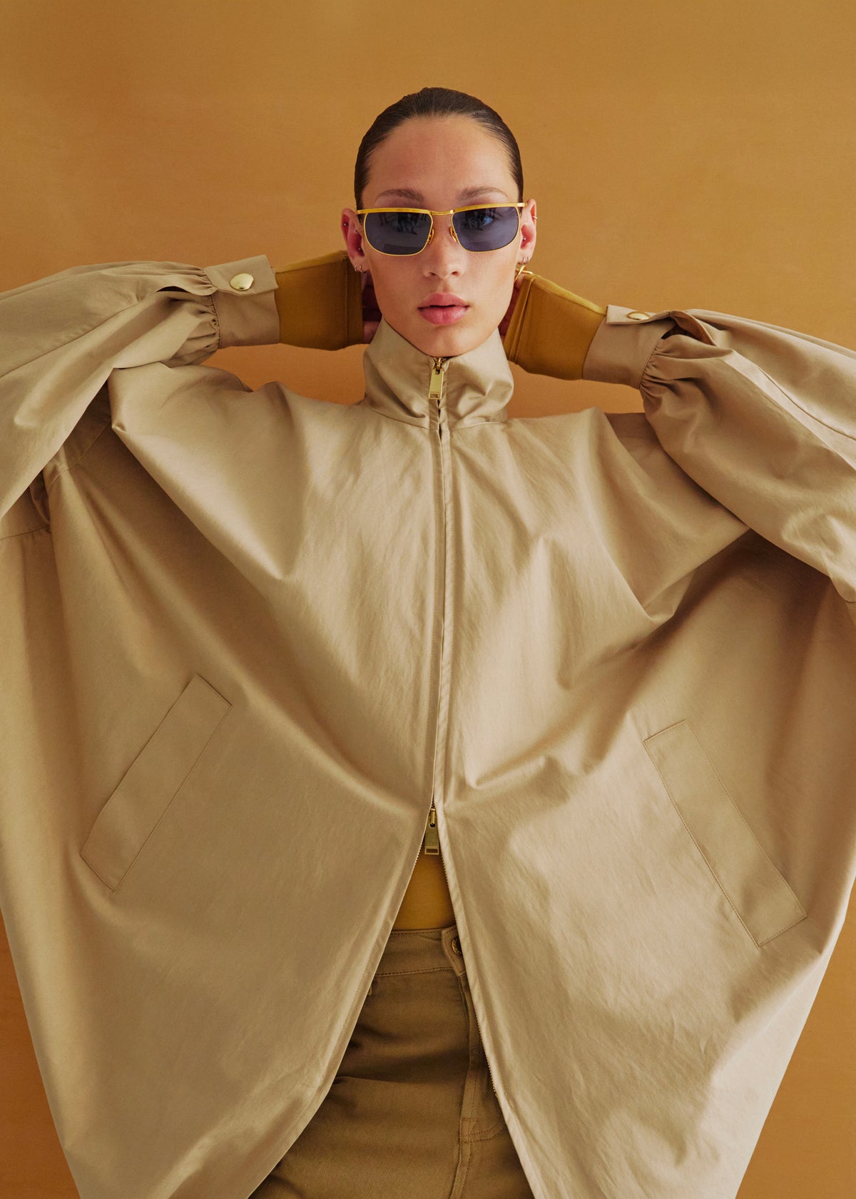 Darkpark Norma Draped Sleeves Bomber Jacket - Beige - 1