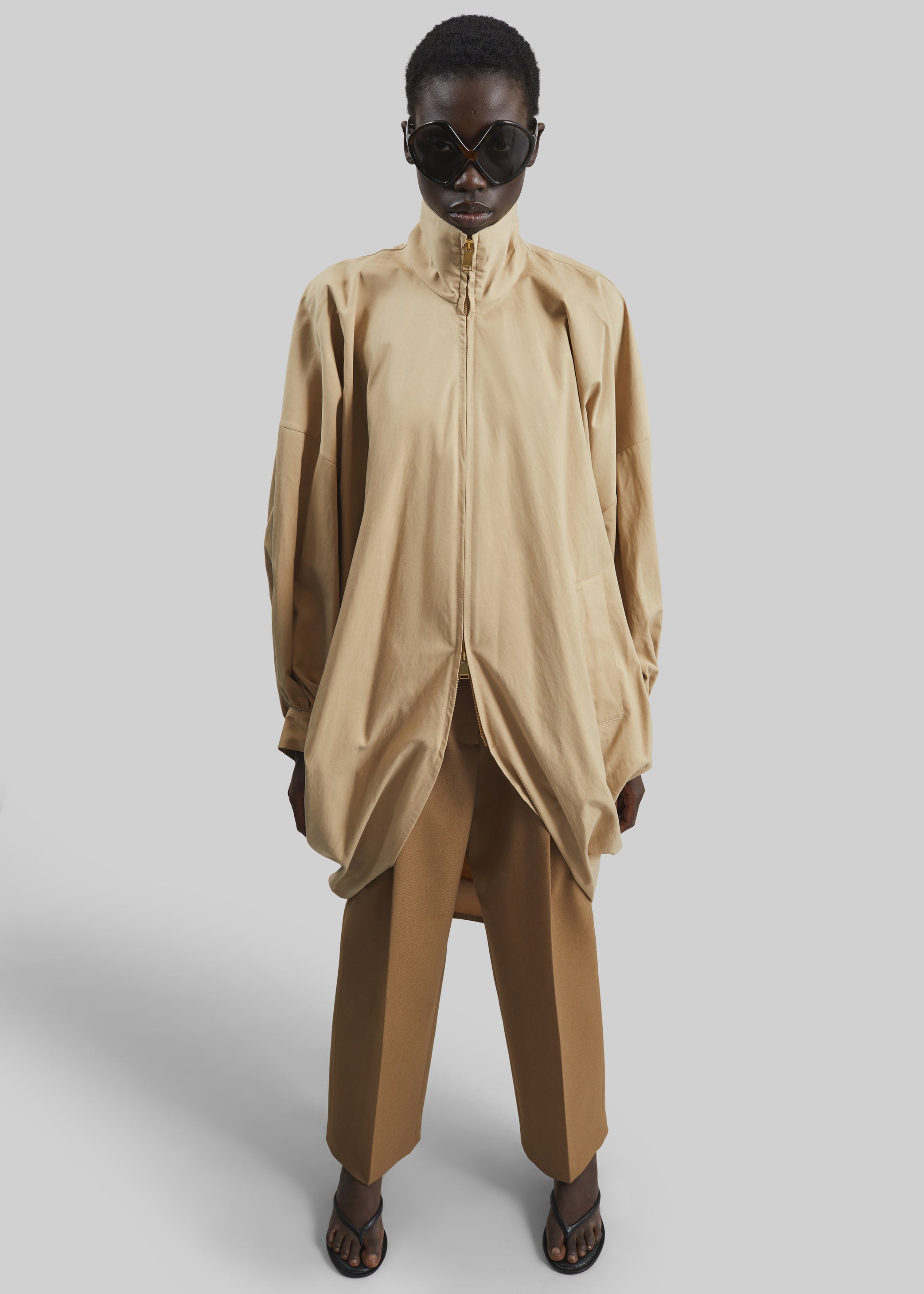 Shop the look image for Darkpark Norma Draped Sleeves Bomber Jacket - Beige