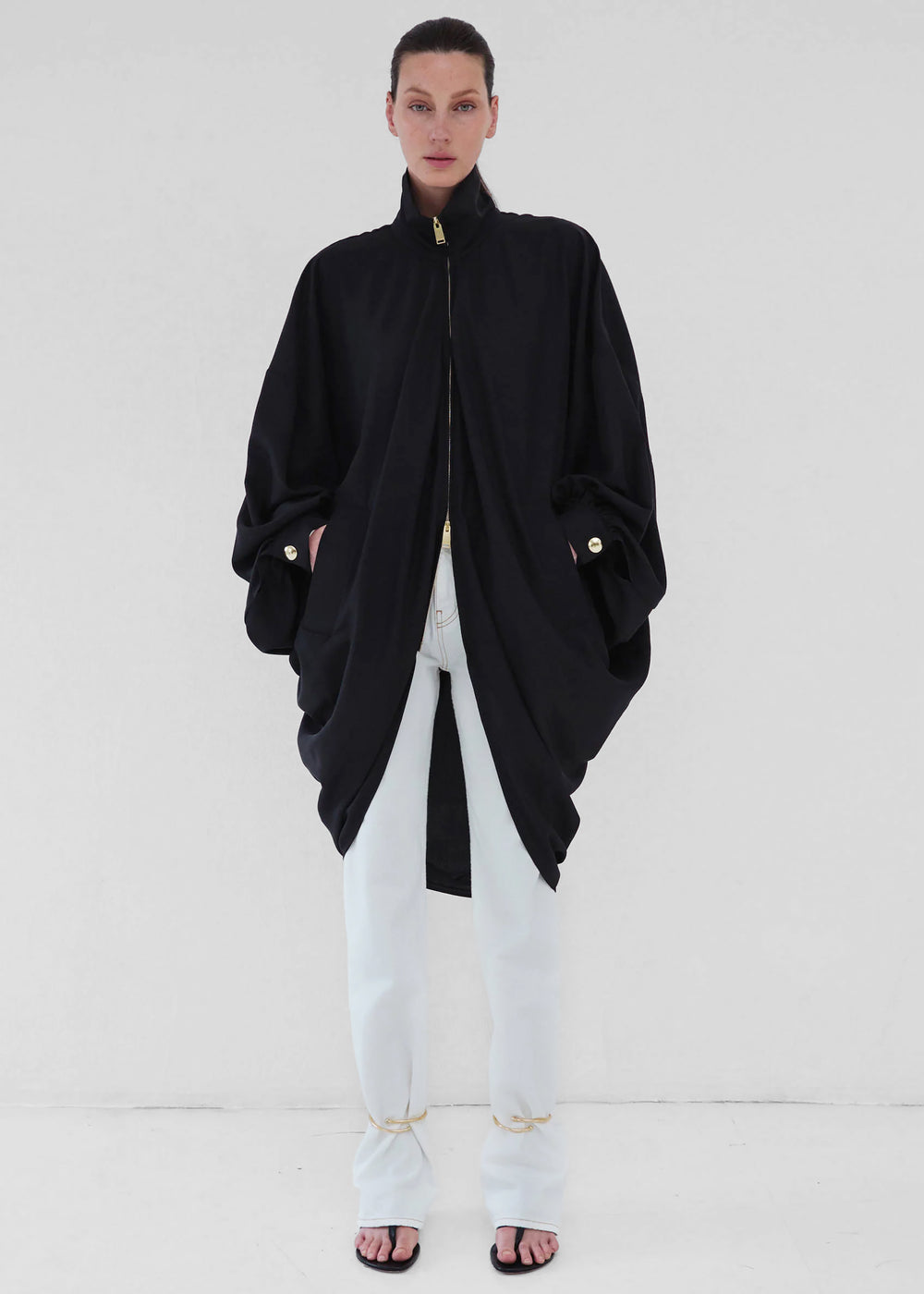 Darkpark Norma Draped Sleeves Bomber Jacket - Black - 1