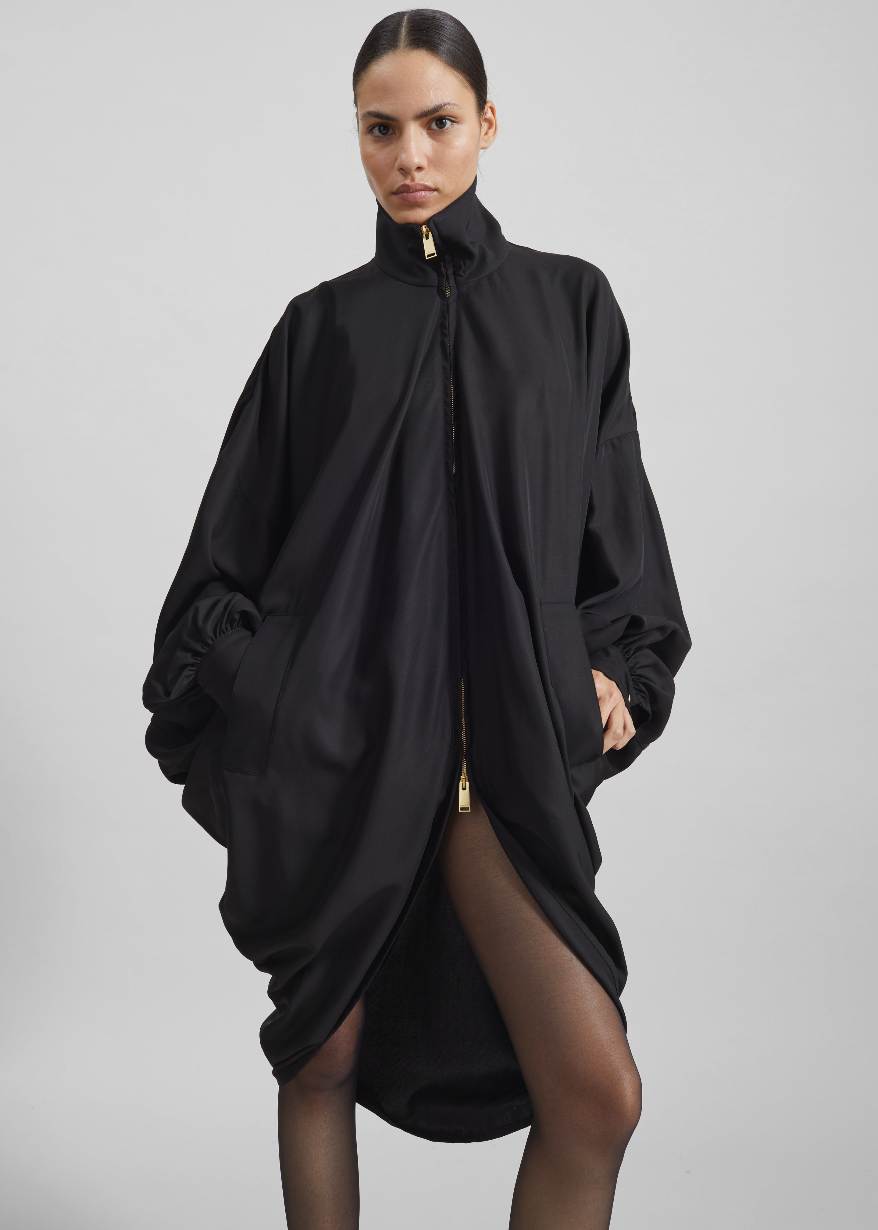 Darkpark Norma Draped Sleeves Bomber Jacket - Black - 1