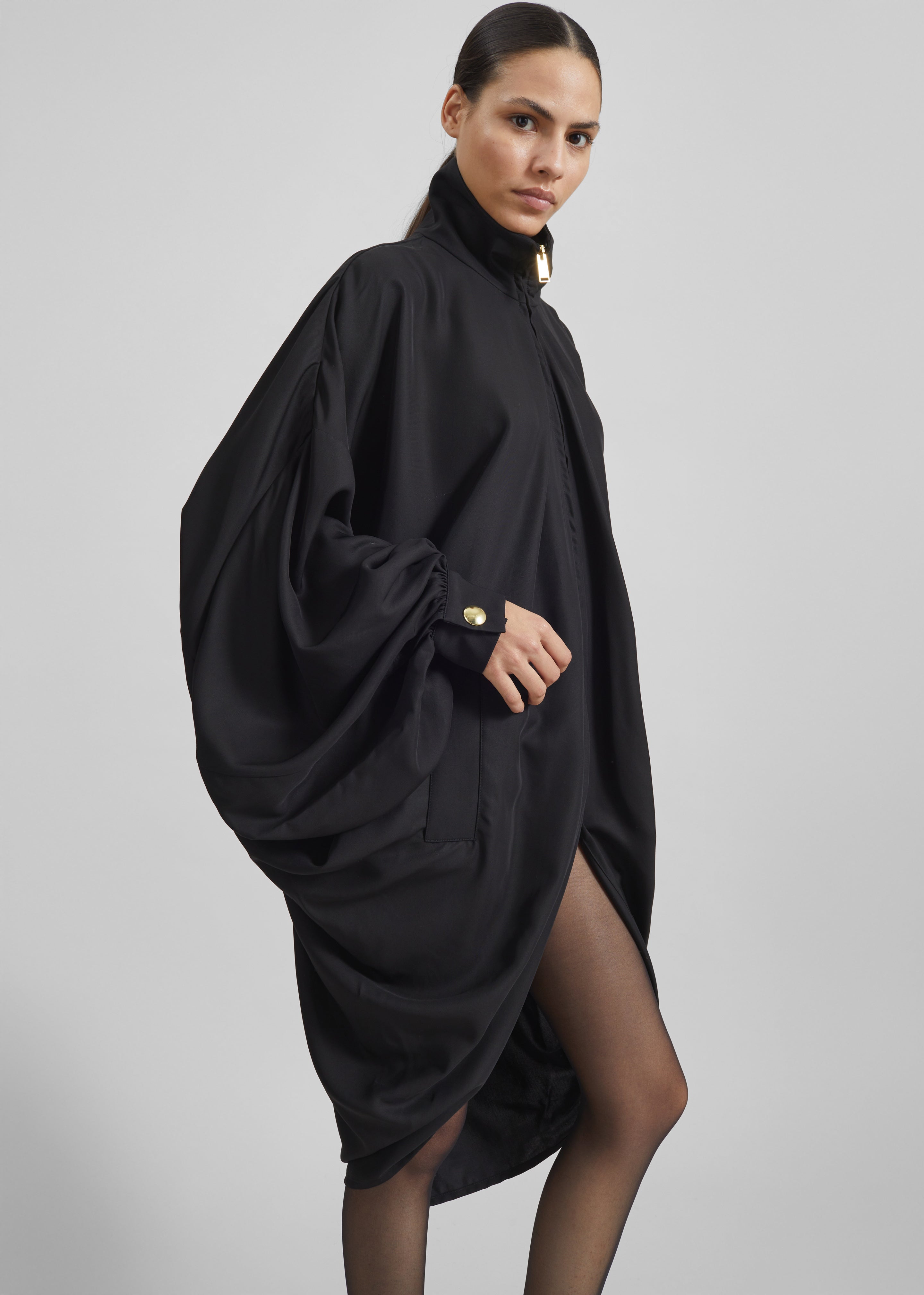 Darkpark Norma Draped Sleeves Bomber Jacket - Black - 3