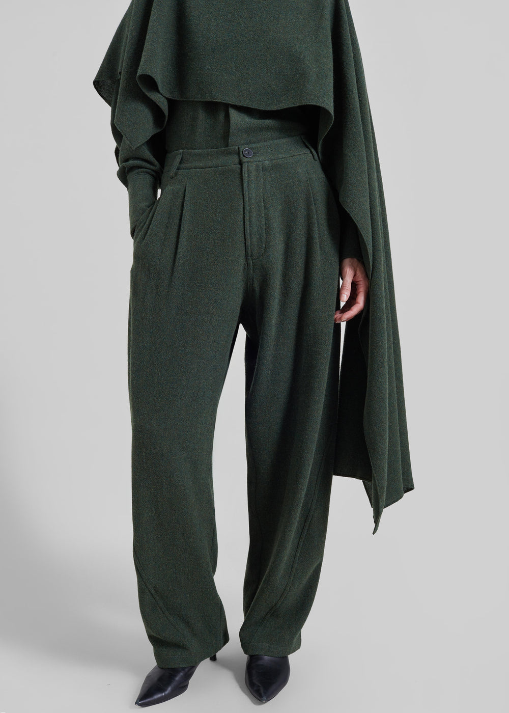 Darkpark Phebe Wool Wide Leg Pants - Green - 1
