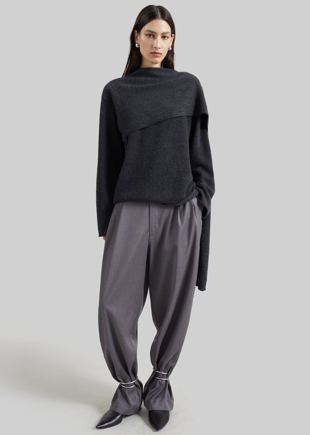 Darkpark Phebe Cuff Adorned Wide Leg Pants - Grey Melange