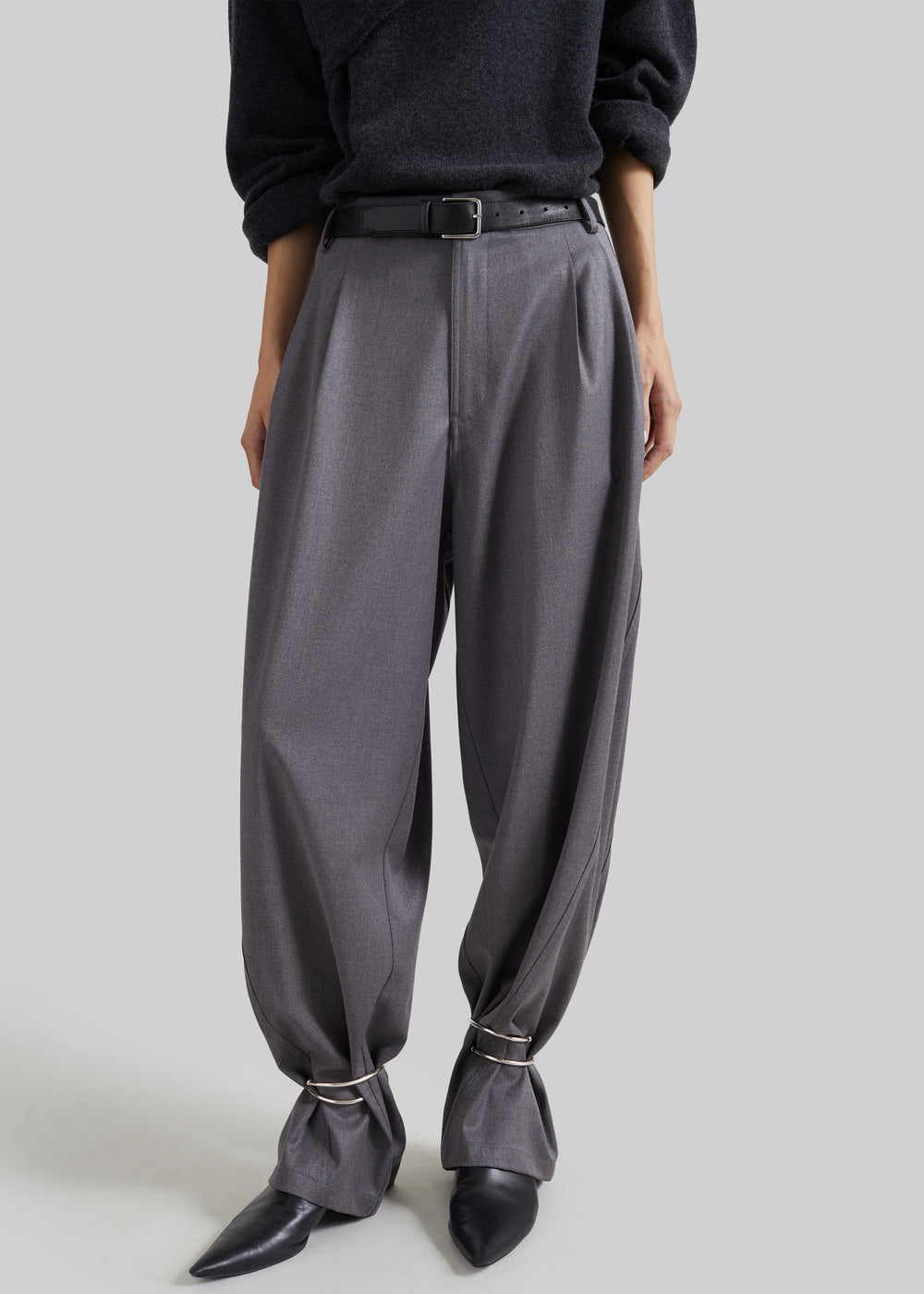 Darkpark Phebe Cuff Adorned Wide Leg Pants - Grey Melange - 1