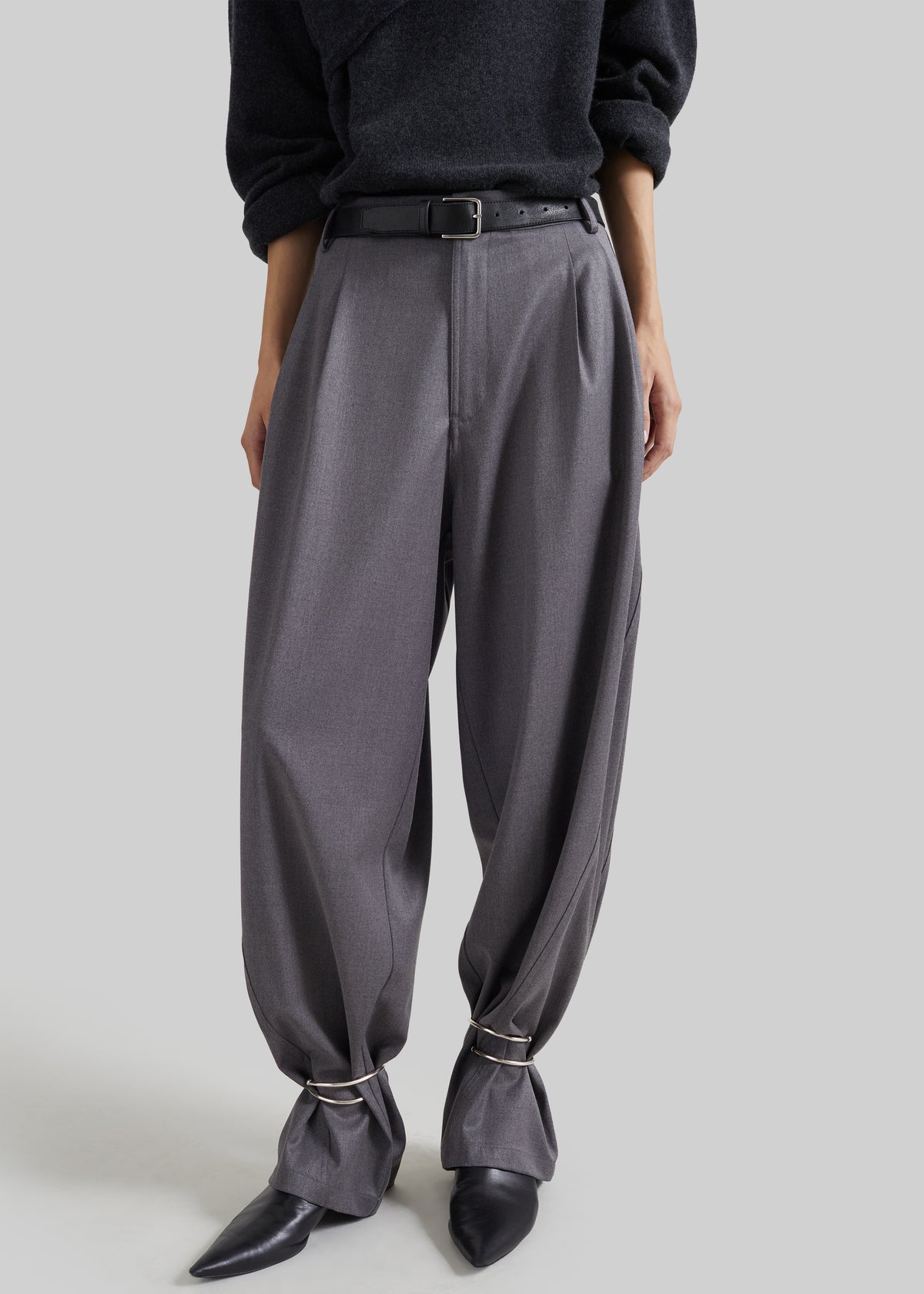Darkpark Phebe Cuff Adorned Wide Leg Pants - Grey Melange