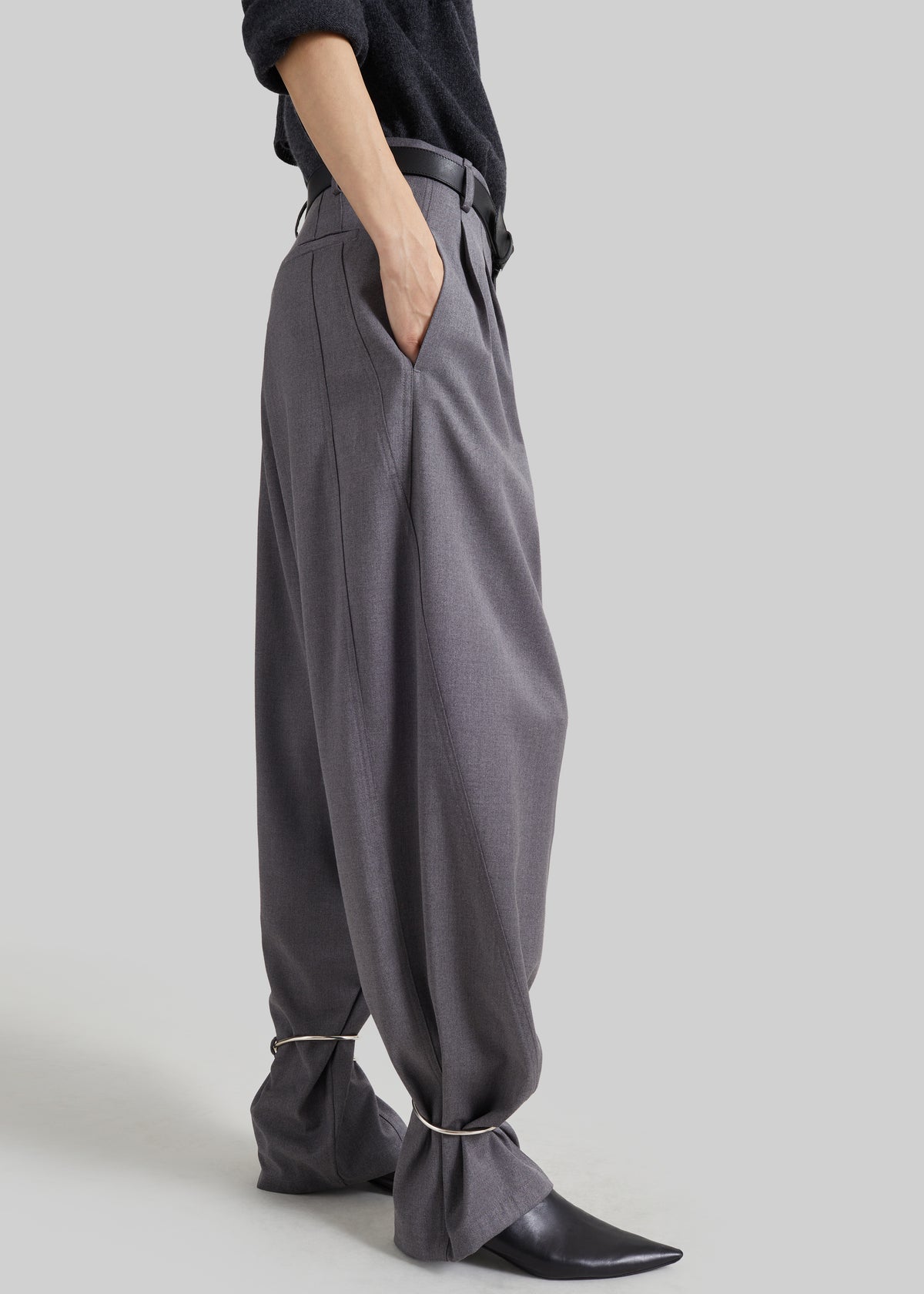 Darkpark Phebe Cuff Adorned Wide Leg Pants - Grey Melange