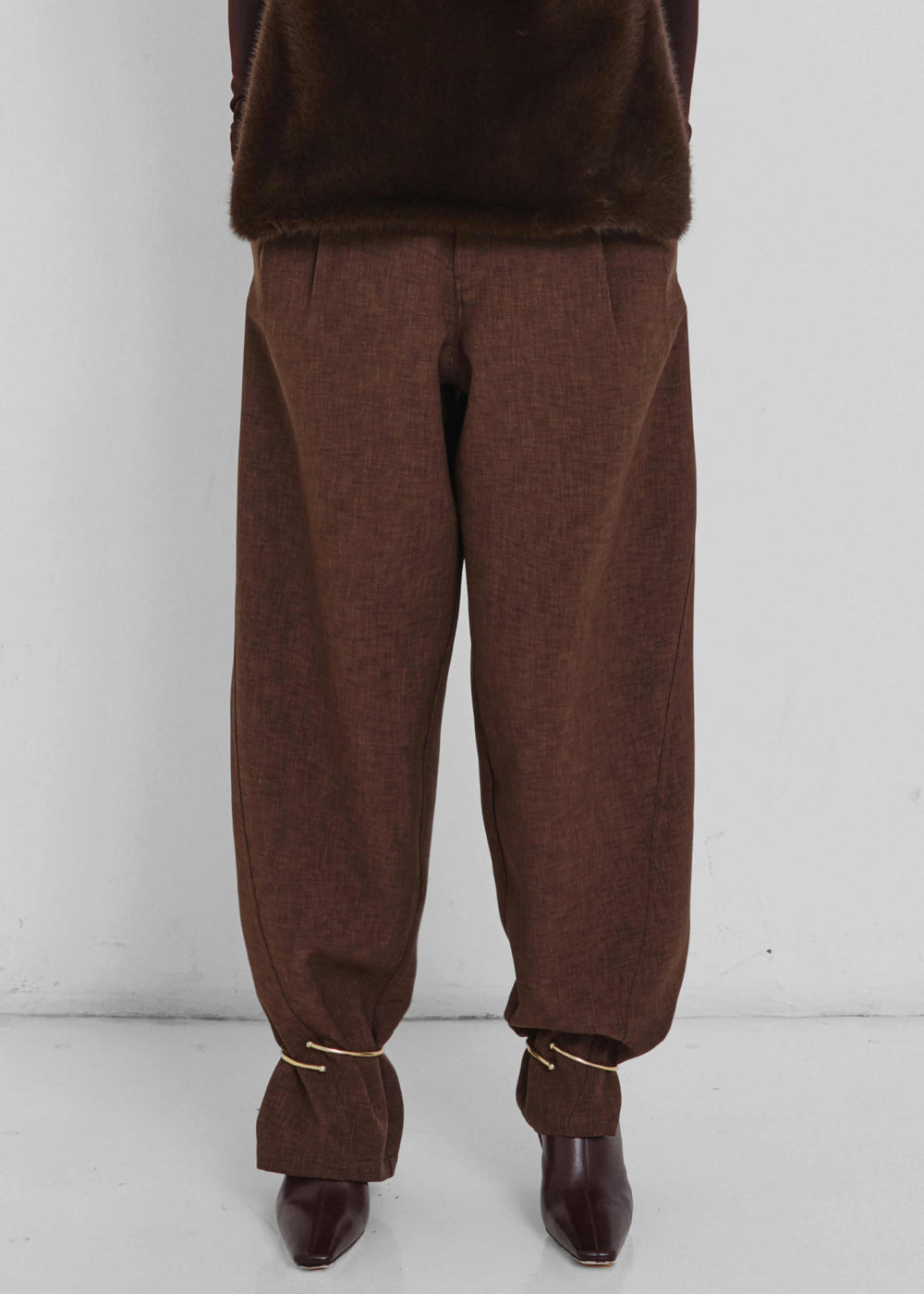 Darkpark Phebe Cuff Adorned Wide-Leg Comfort Suit Pants - Brown - 1