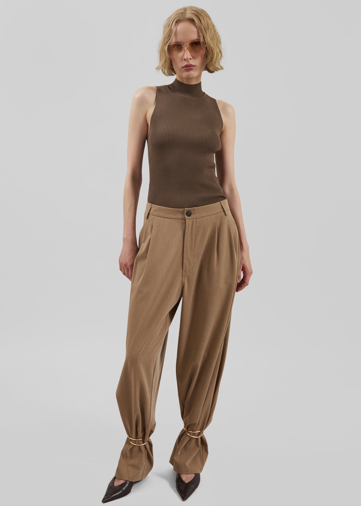 Darkpark Phebe Cuff Adorned Wide-Leg Wool Pants - Beige - 4