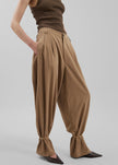Darkpark Phebe Cuff Adorned Wide-Leg Wool Pants - Beige