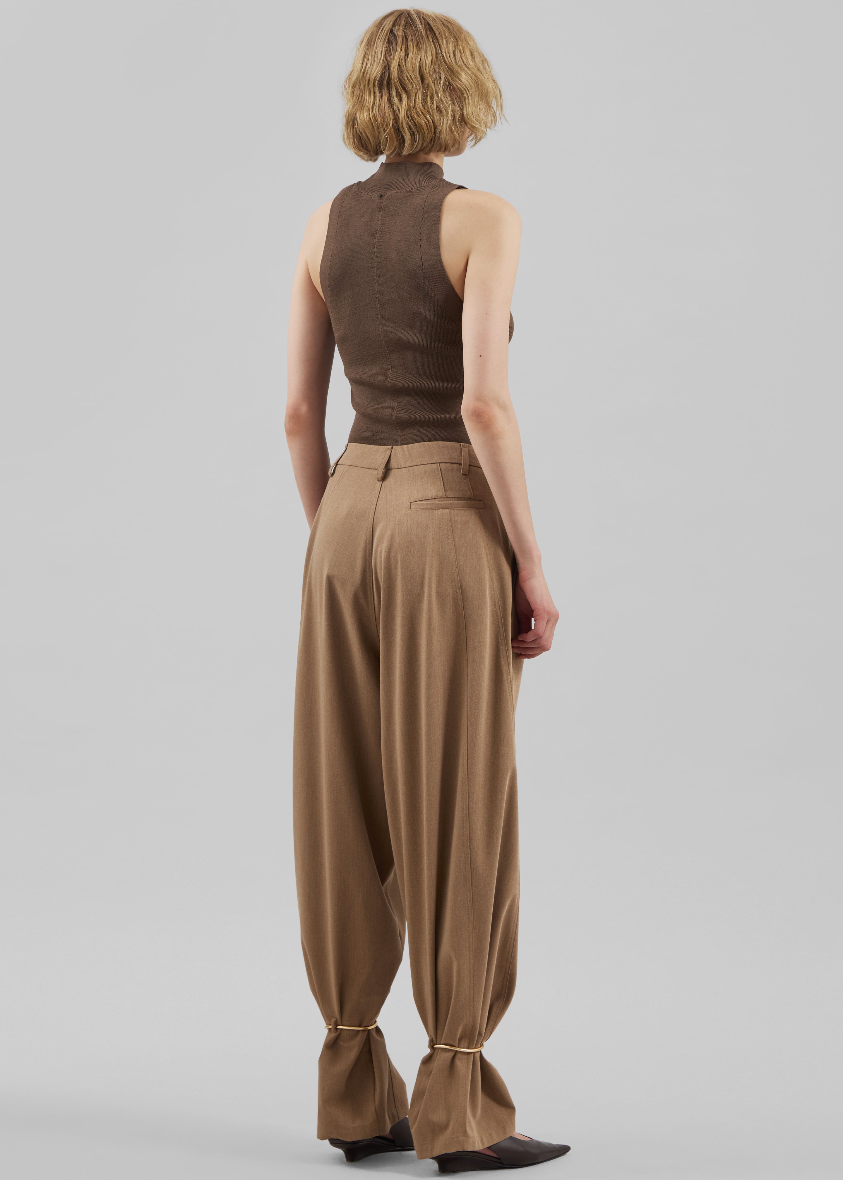 Darkpark Phebe Cuff Adorned Wide-Leg Wool Pants - Beige - 8