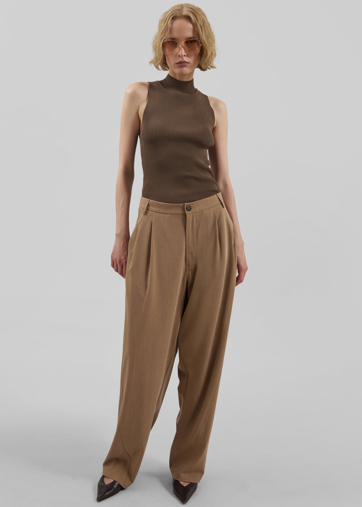 Darkpark Phebe Cuff Adorned Wide-Leg Wool Pants - Beige - 7