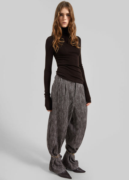 Darkpark Phebe Cuff Adorned Wide-Leg Herringbone Wool Pants
