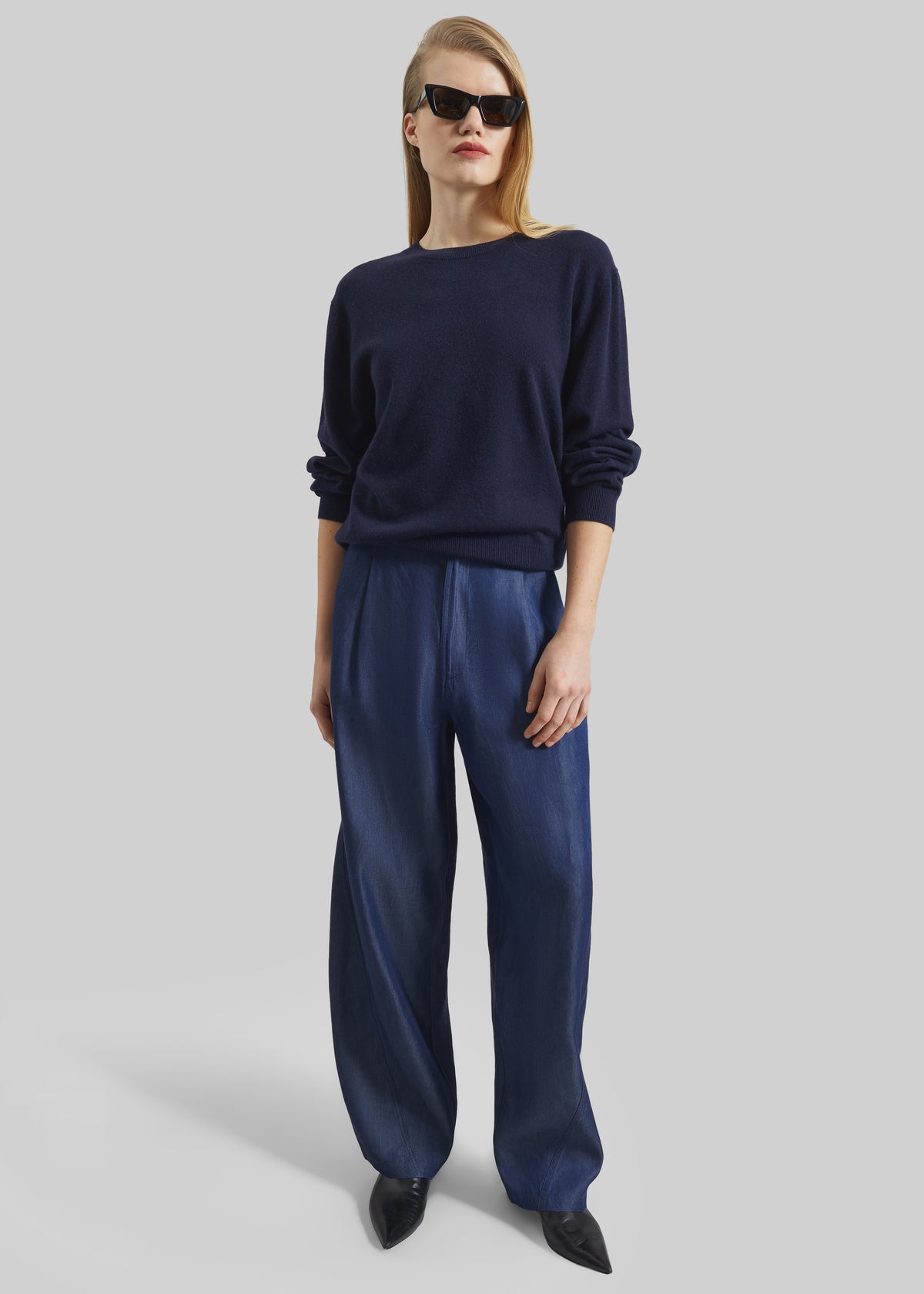 Darkpark Phebe Light Chambray Wide-Leg Pants - Blue Denim - 1