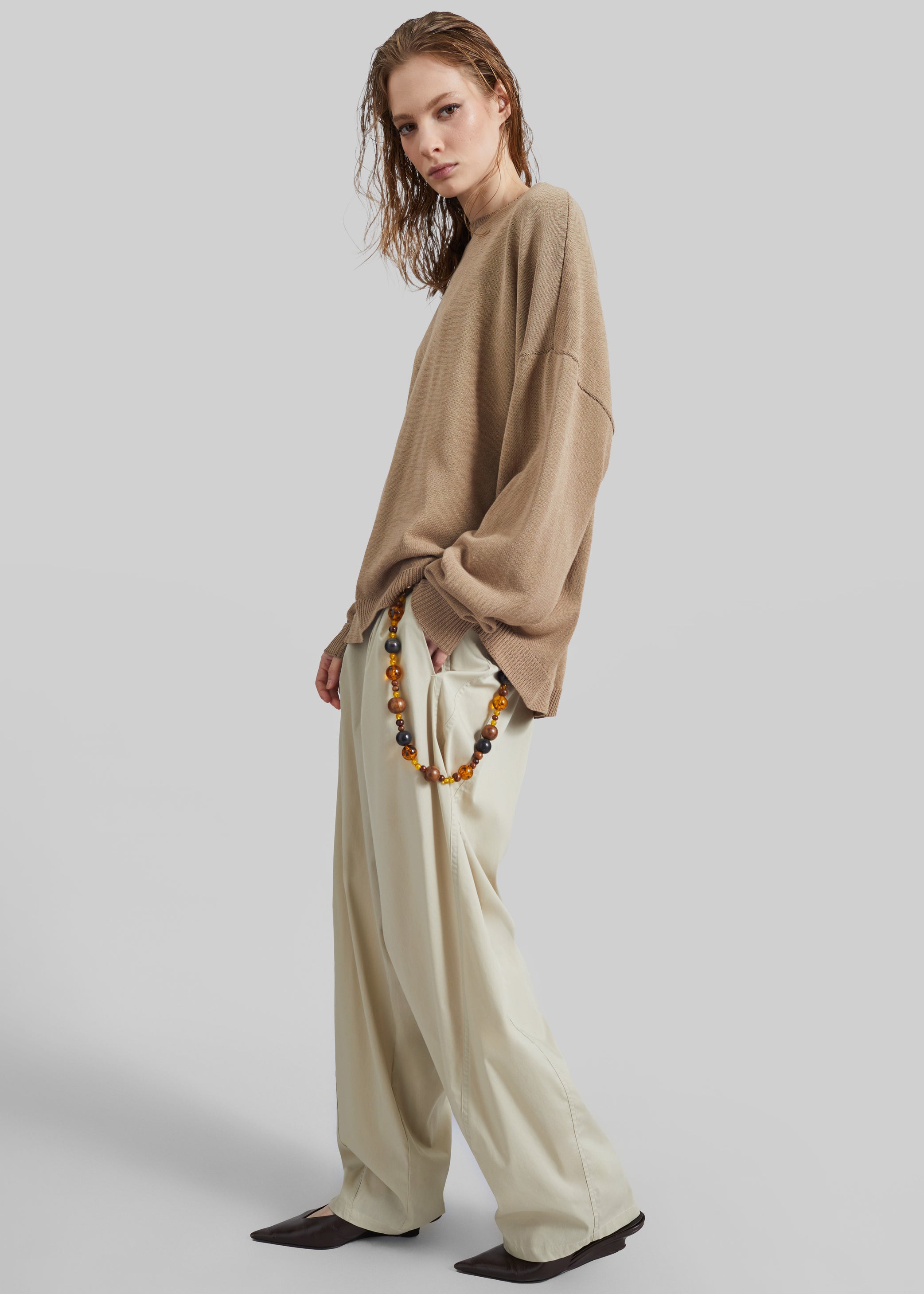 Shop the look image for Darkpark Phebe Light Cotton Popeline Wide-Leg Pants - Beige
