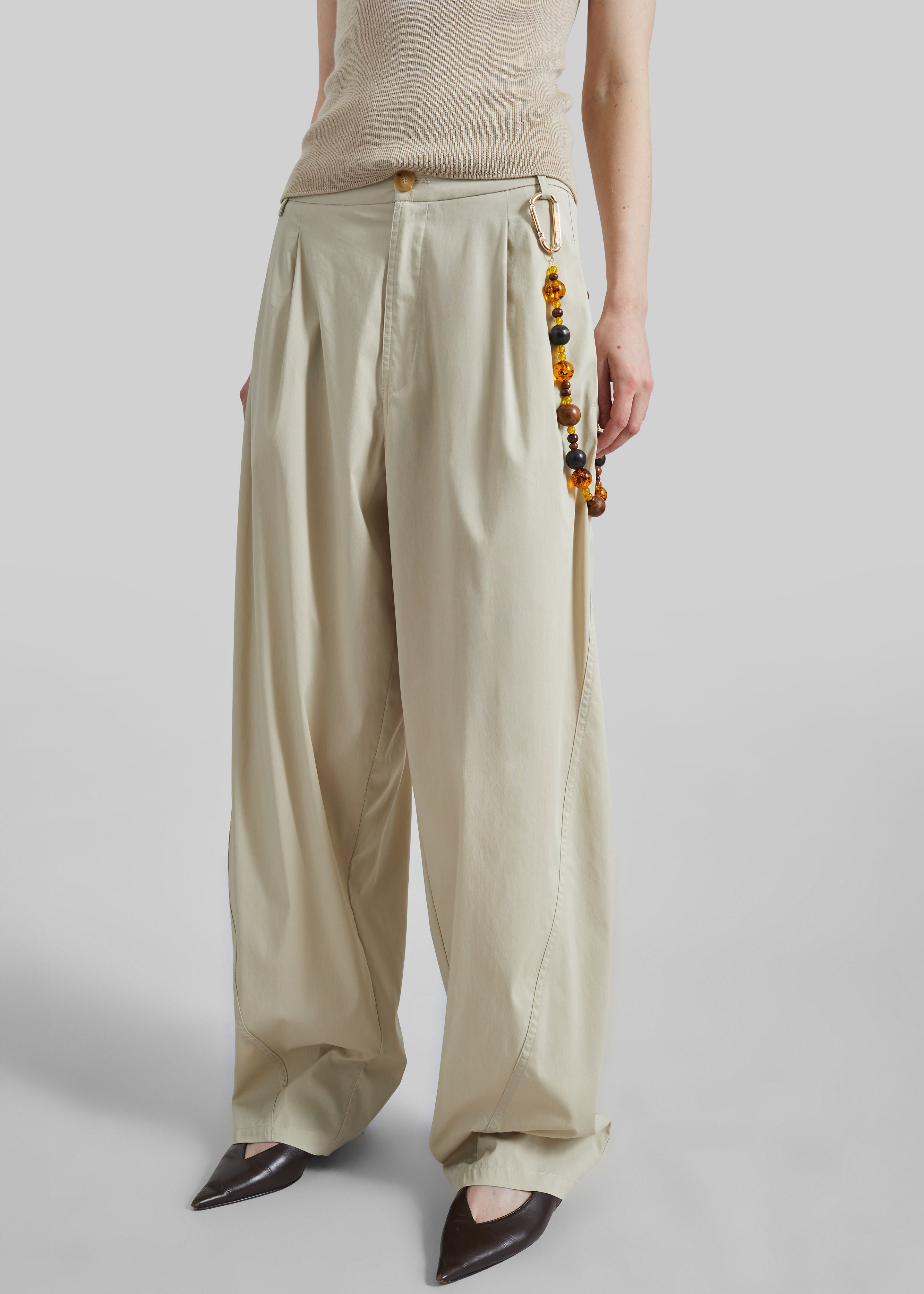 Darkpark Phebe Wide-Leg Japanese Light Wool Pants - Grey Melange