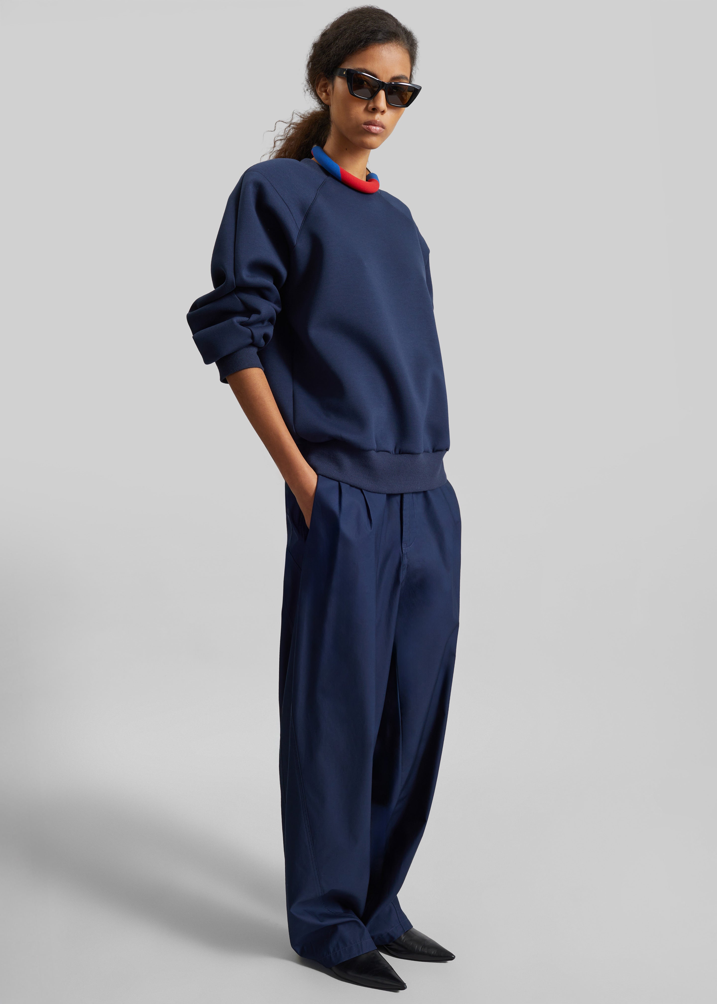 Darkpark Phebe Light Cotton Popeline Wide Leg Pants - Blue Navy