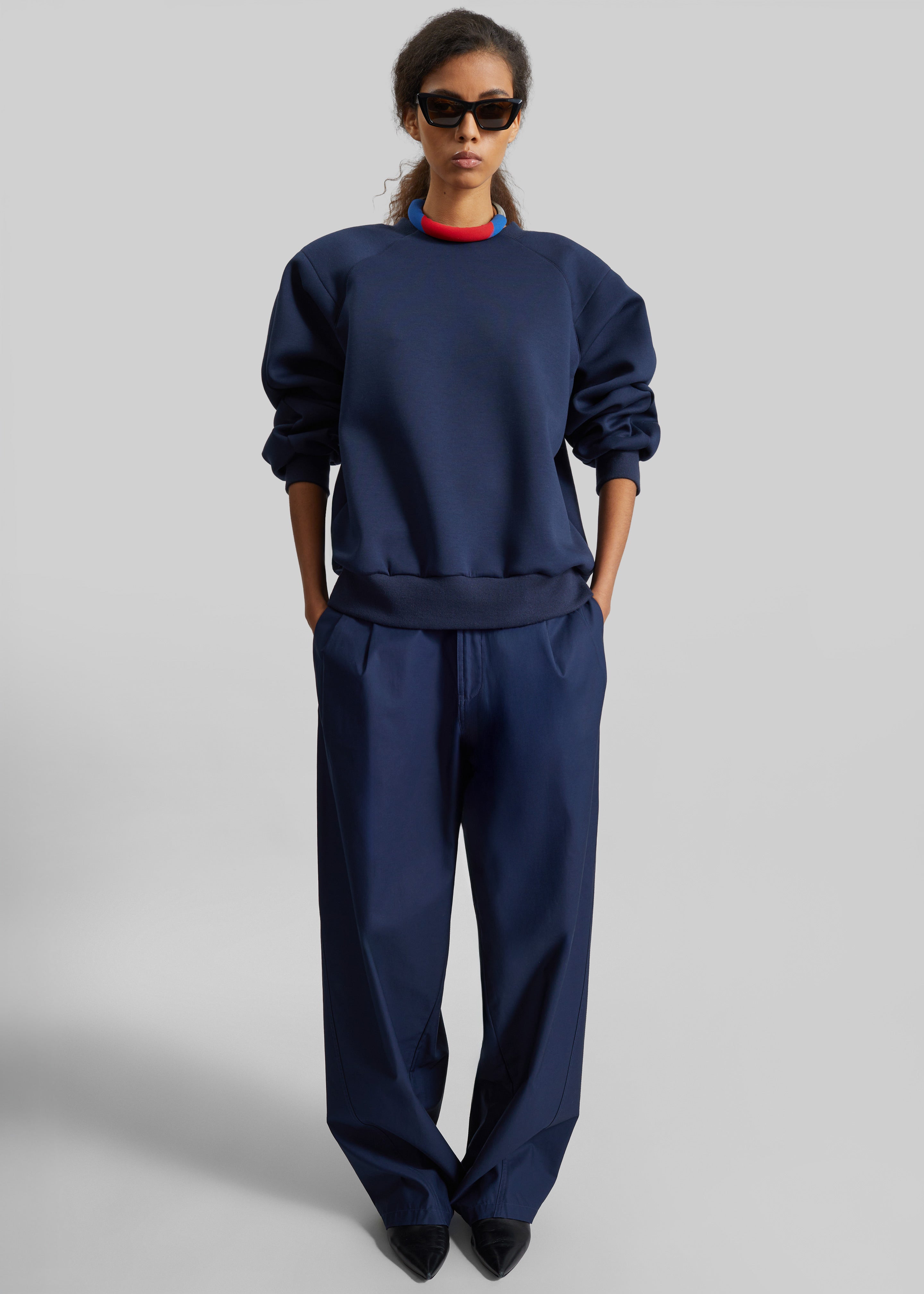 Darkpark Phebe Light Cotton Popeline Wide Leg Pants - Blue Navy