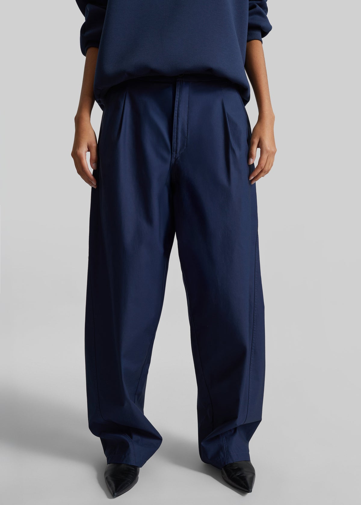 Darkpark Phebe Light Cotton Popeline Wide-Leg Pants - Blue Navy - 5