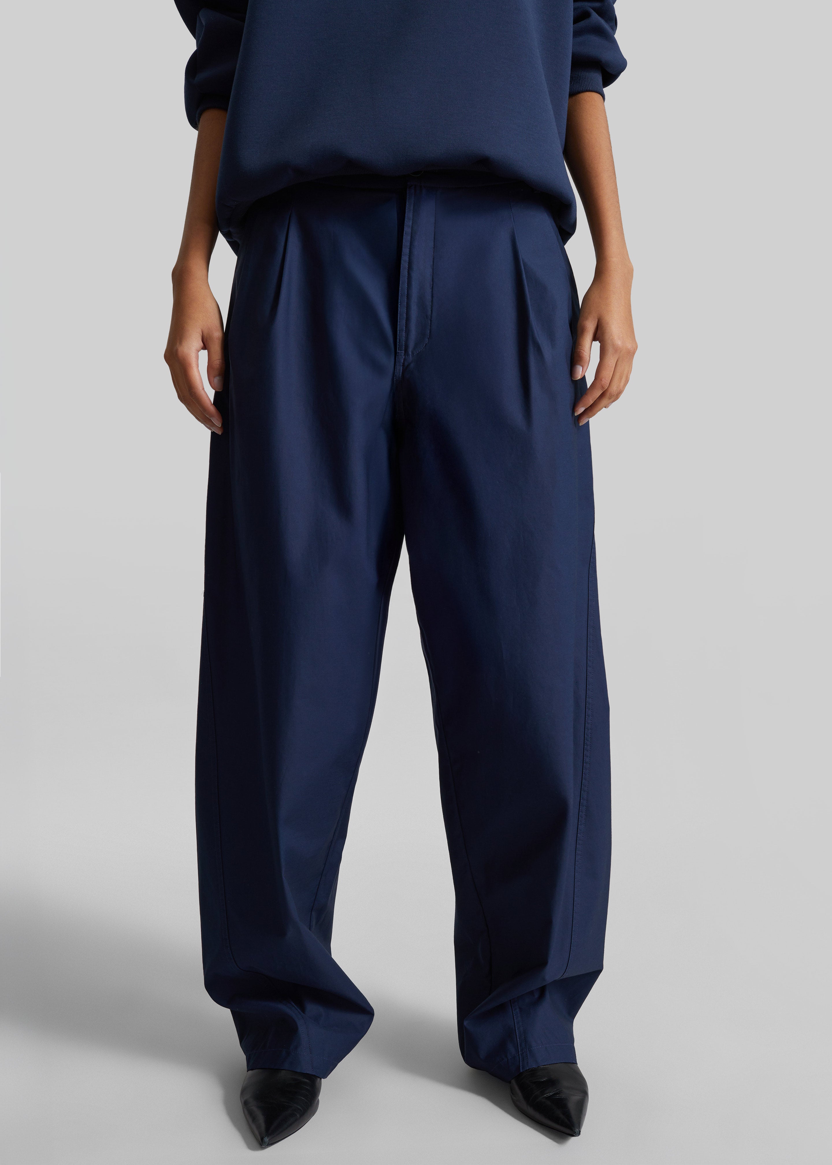 Darkpark Phebe Light Cotton Popeline Wide-Leg Pants - Blue Navy - 5