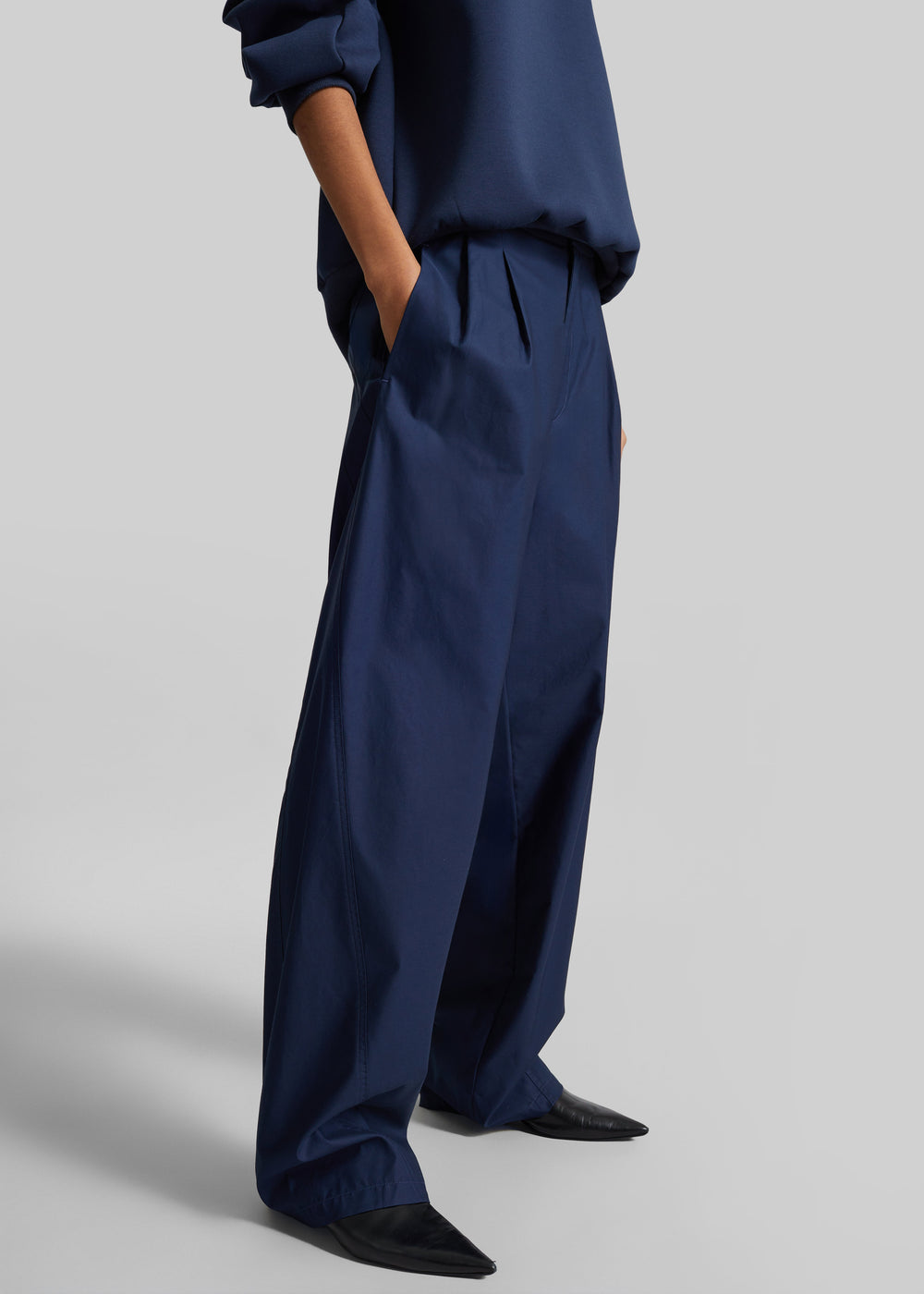 Darkpark Phebe Light Cotton Popeline Wide-Leg Pants - Blue Navy - 1