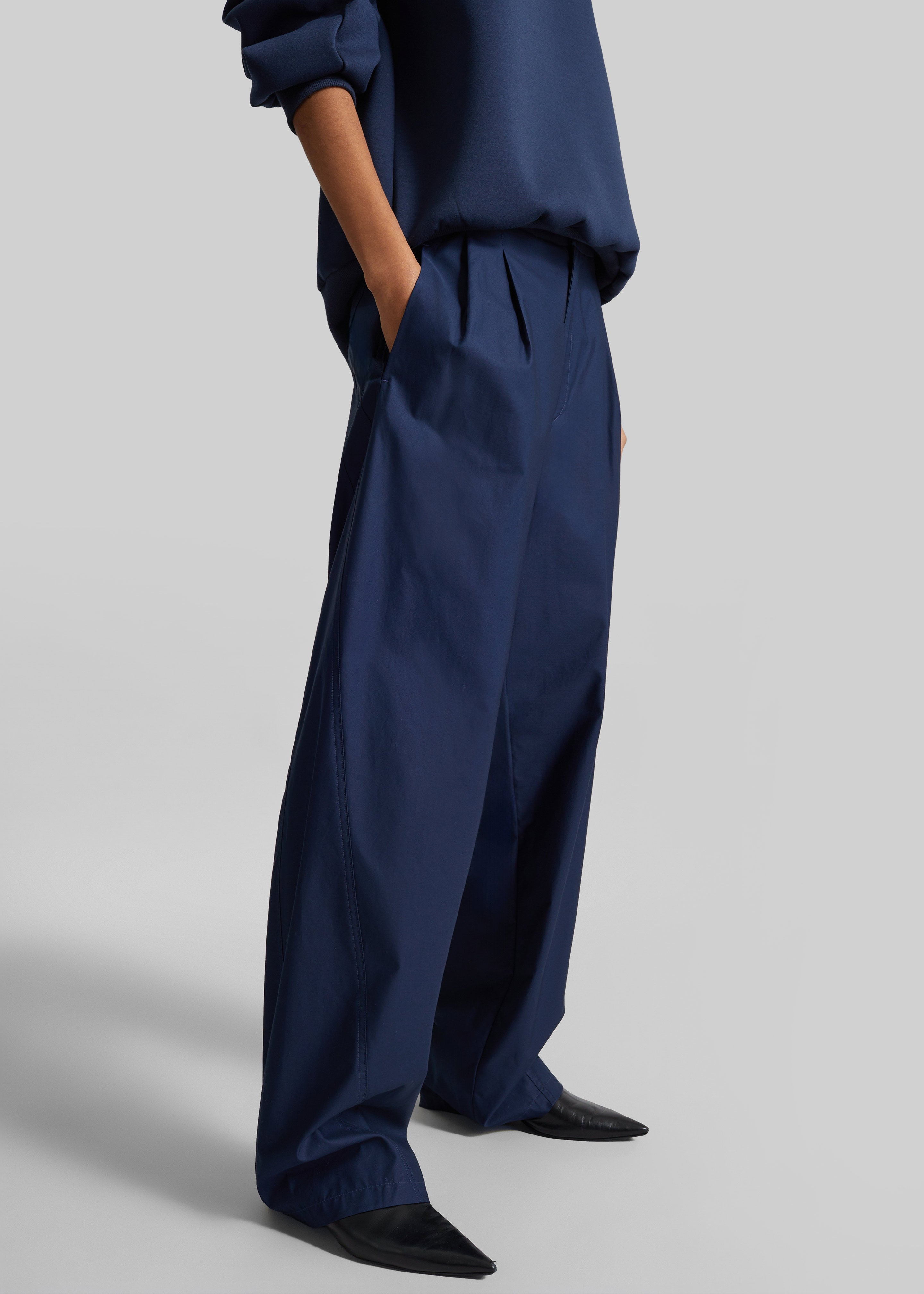 Darkpark Phebe Light Cotton Popeline Wide-Leg Pants - Blue Navy - 2