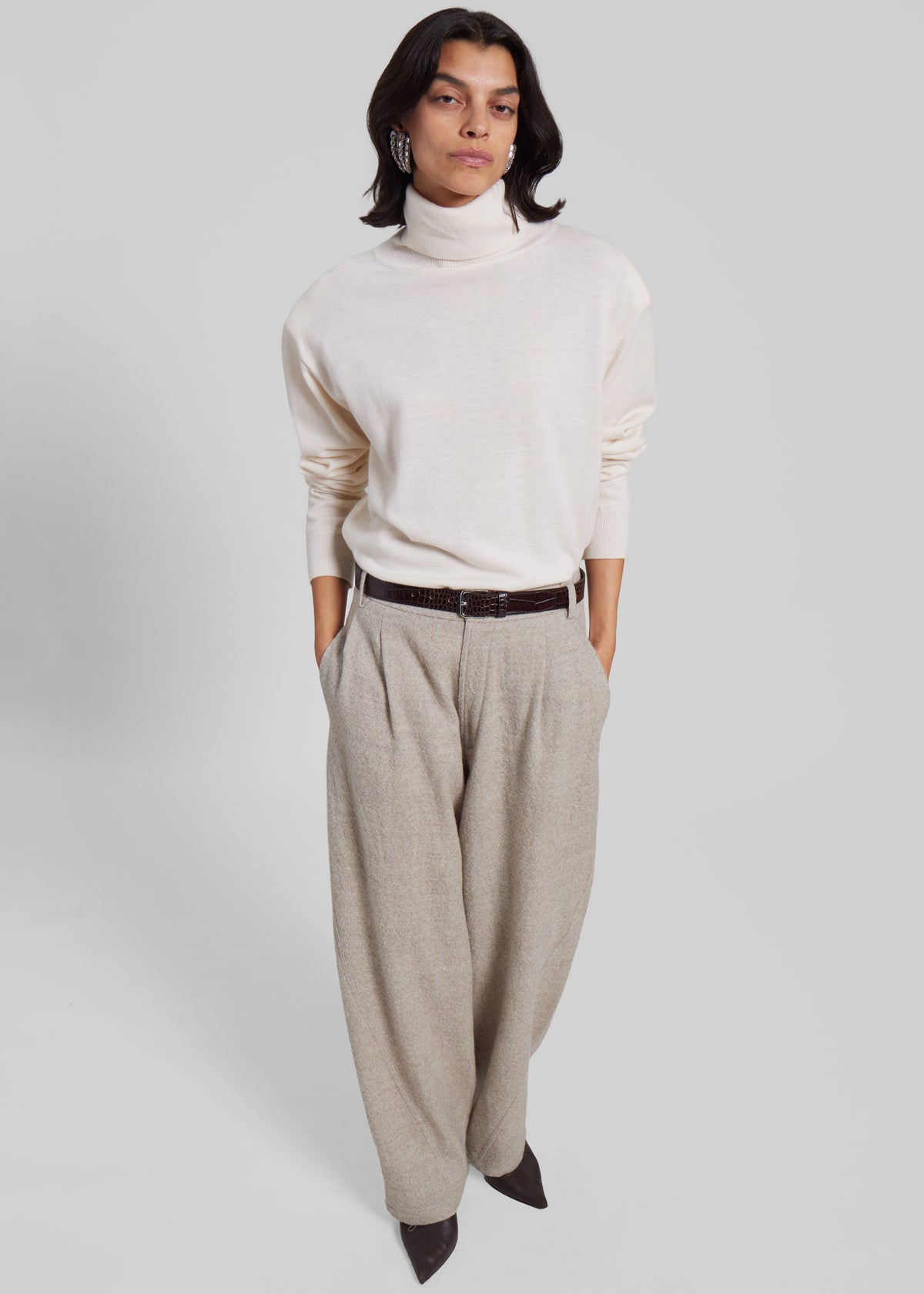 Darkpark Phebe Wide-Leg Japanese Light Wool Pants - Beige - 1